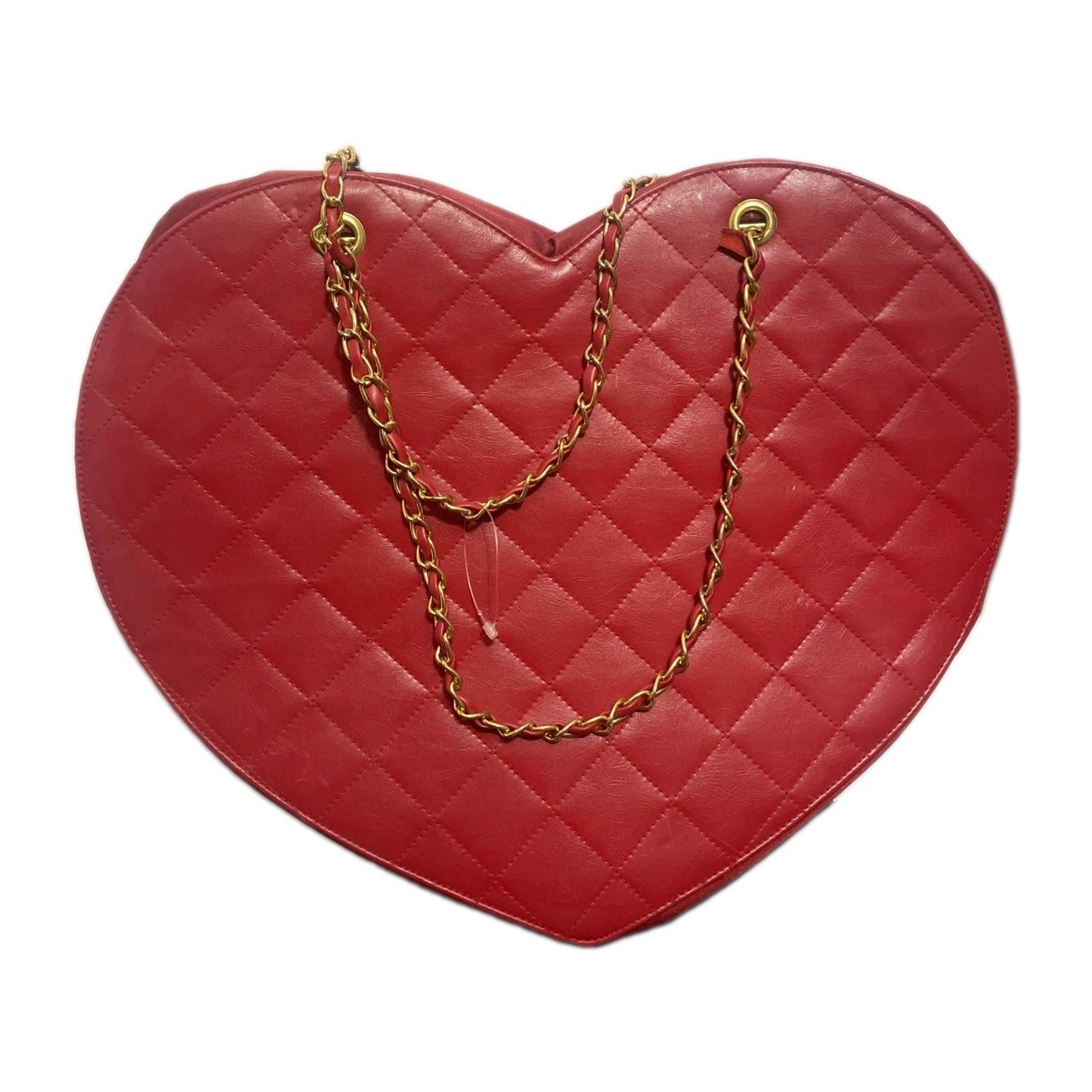 FREDERICK OF HOLLYWOOD RED HEART QUILT DESIGN PURSE GOLD TONE CHAIN VALENTINE