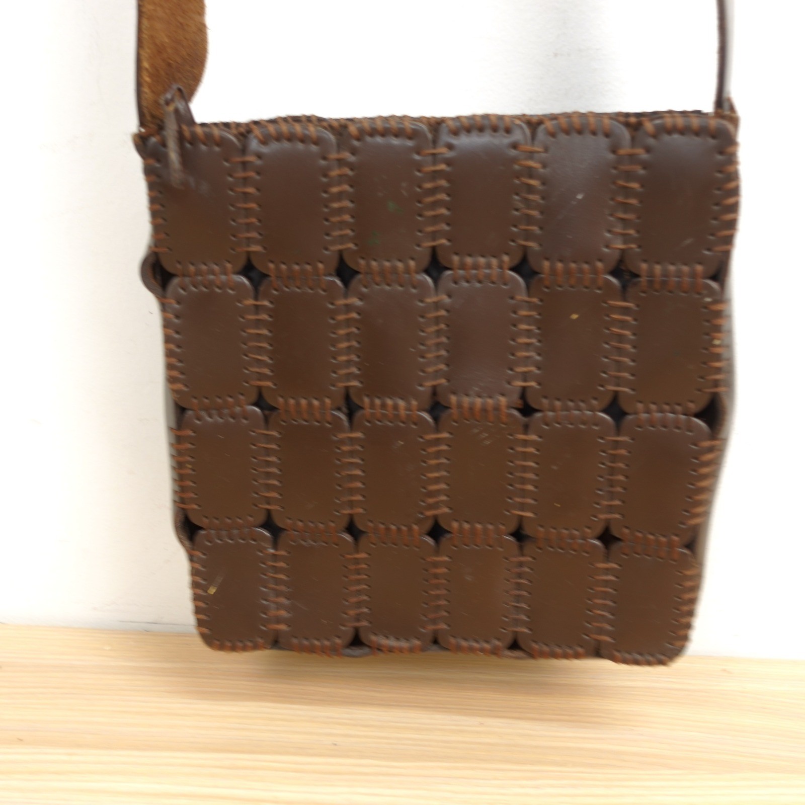 Vintage Real Leather Patchwork Crossbody Bag Brown Boho 70s Hippie JOSEPH B