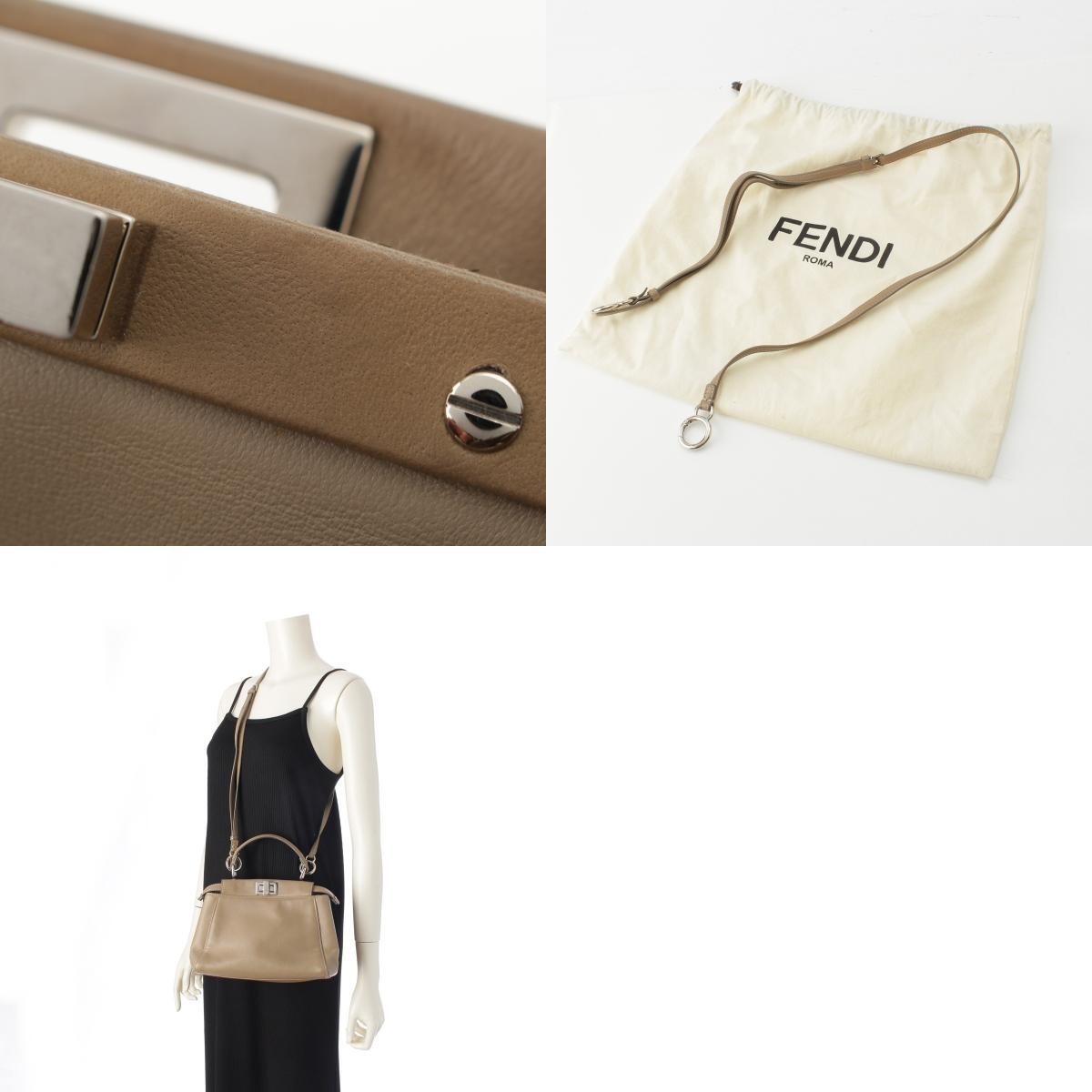 FENDI Peekaboo Mini Leather Shoulder Bag 8BN244 Beige Used