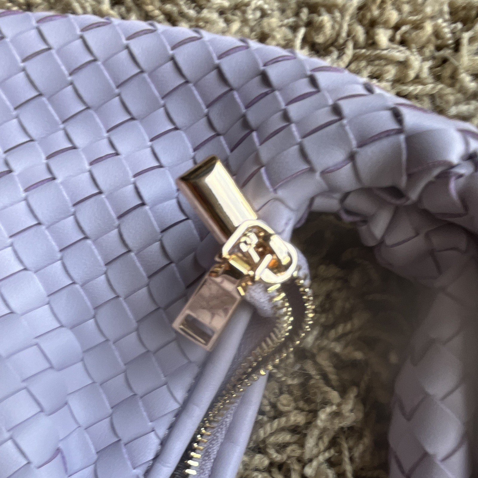 Melie Bianco Lavender Crescent Shoulder Bag Zip Gold Hardware Lined