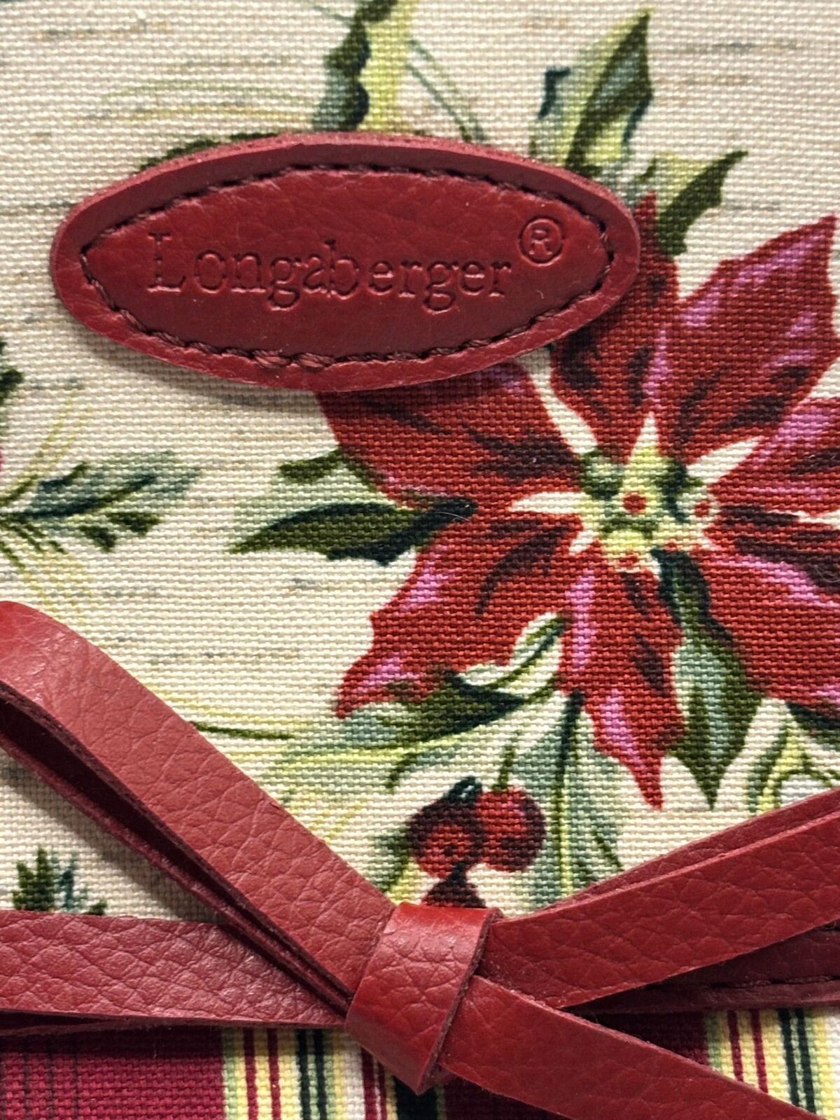 Longaberger Holiday Canvas Tote Bag Stripe Poinsetta