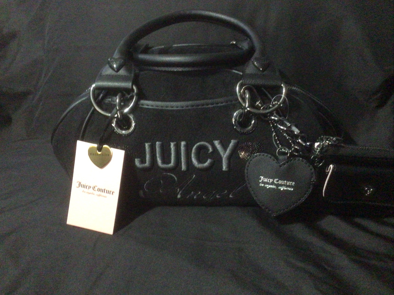 Juicy Couture “Angel” Satchel Bag Velour Bowler Bag Liquorice Black Color NWT