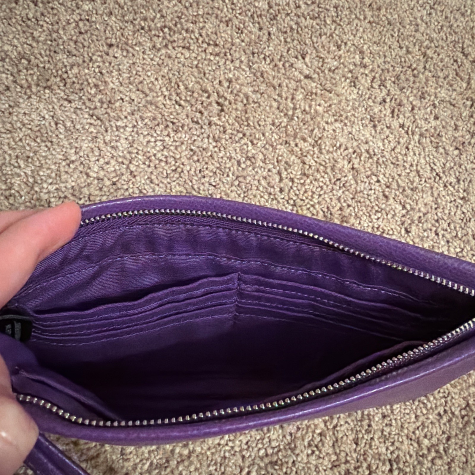 Coach Large Leather Wristlet Purple Never Used/Tags Inside (9 inch wide)