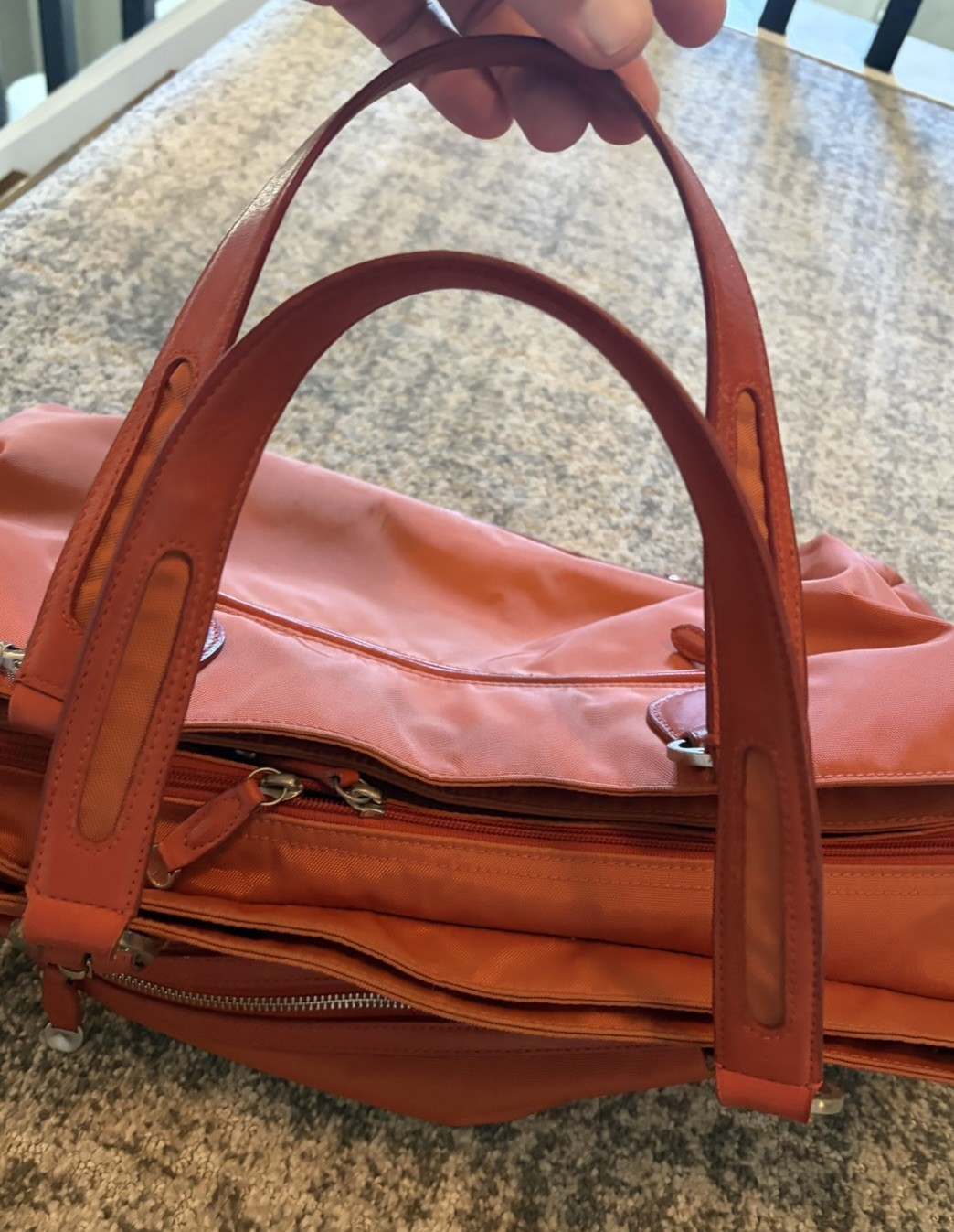 Tumi Tangerine Nylon Carry Bag / Purse Orange W Teal Lining Tracer Plate Ser. #