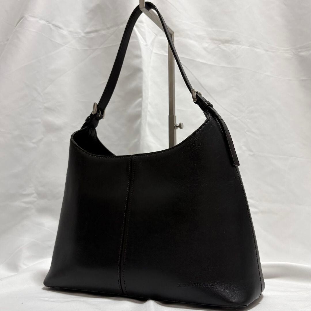 Burberry Black Leather Nova Check Hobo Shoulder Bag Logo Y2K Silver Hardware