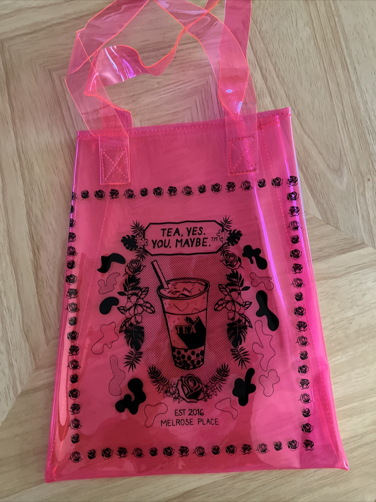Alfred Tea Room Clear Pink PVC Tote Bag Melrose Place 2016 Tea Yes You Maybe
