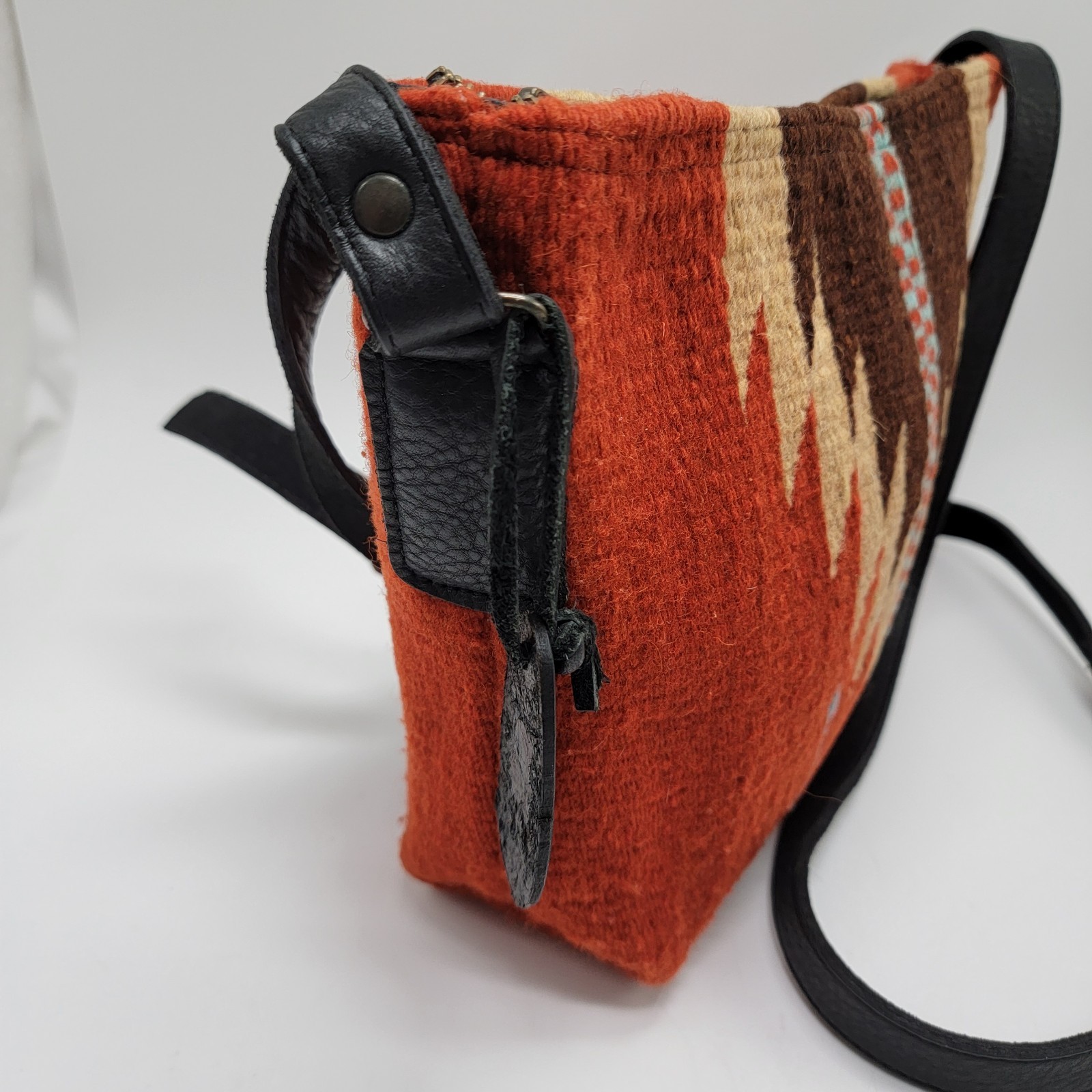 Manos Zapotecas Crossbody Rust Brown Yellow Wool Oaxaca Mexico Fair Trade Bag
