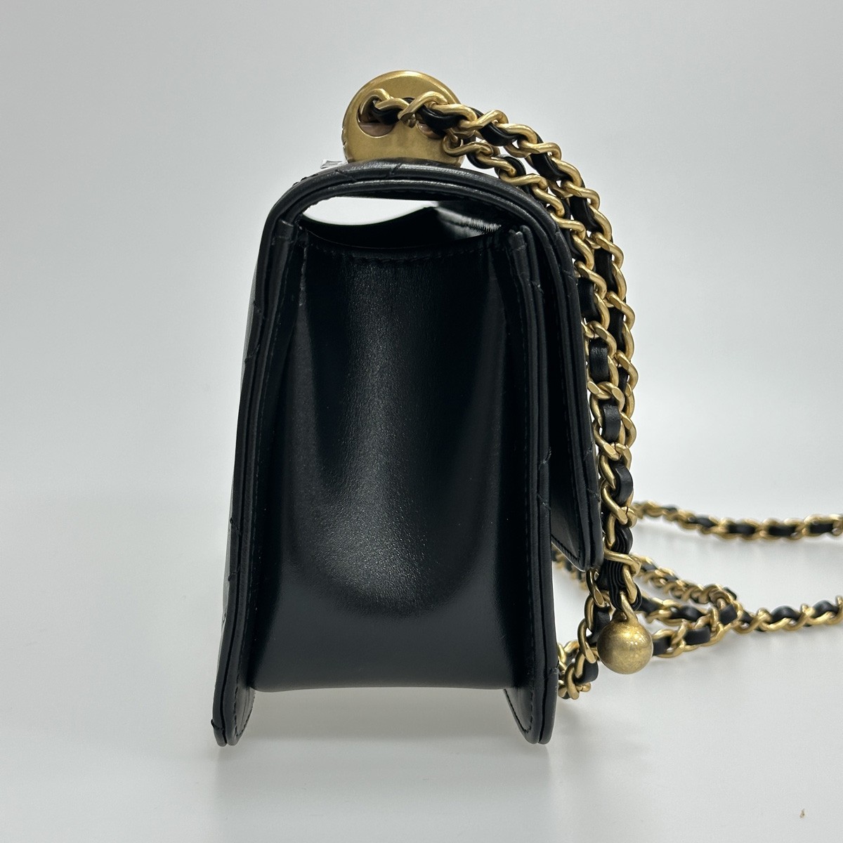 Chanel 24C Black Lambskin Classic Flap Double Gold Ball Adjustable Crossbody Bag