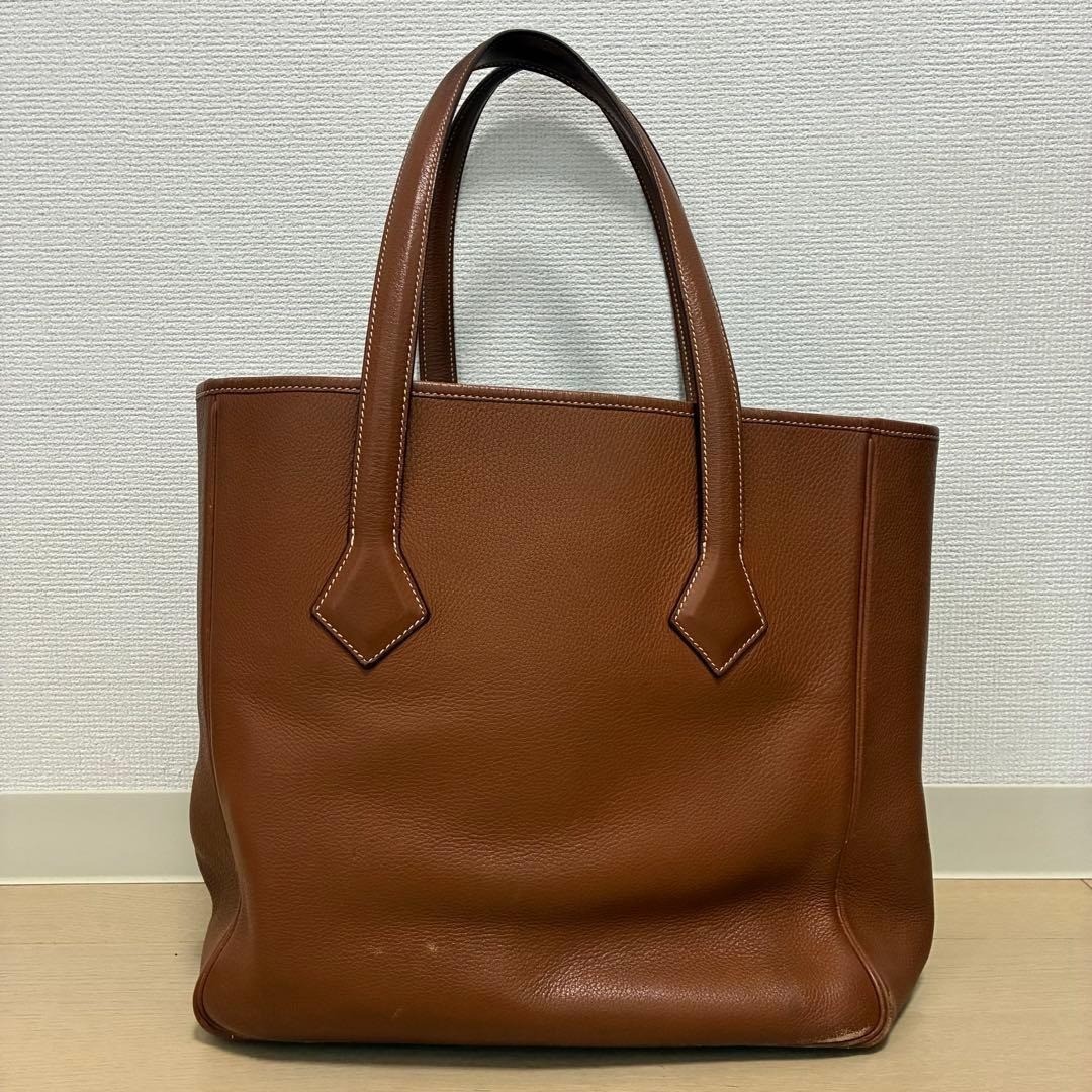HERMES Victoria Cabas 32 Tote Bag Shoulder Bag Taurillon Clemence Leather Brown