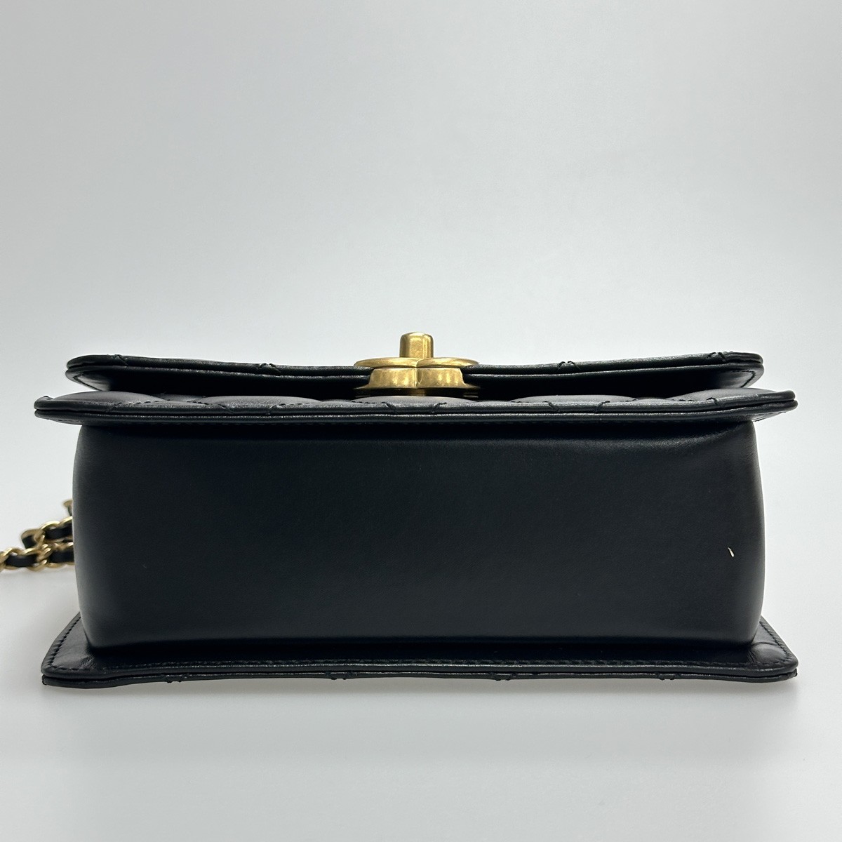 Chanel 24C Black Lambskin Classic Flap Double Gold Ball Adjustable Crossbody Bag