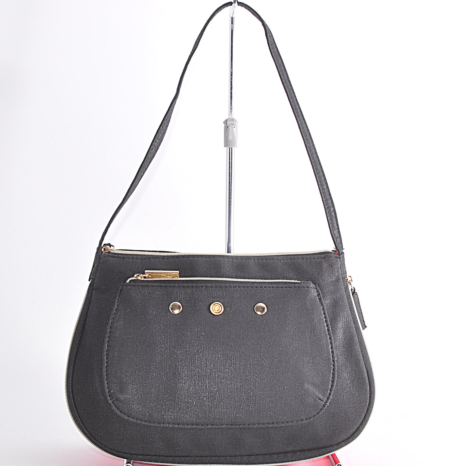Yves Saint Laurent YSL Parfums Handbag Black Red Canvas Used Auth 12809