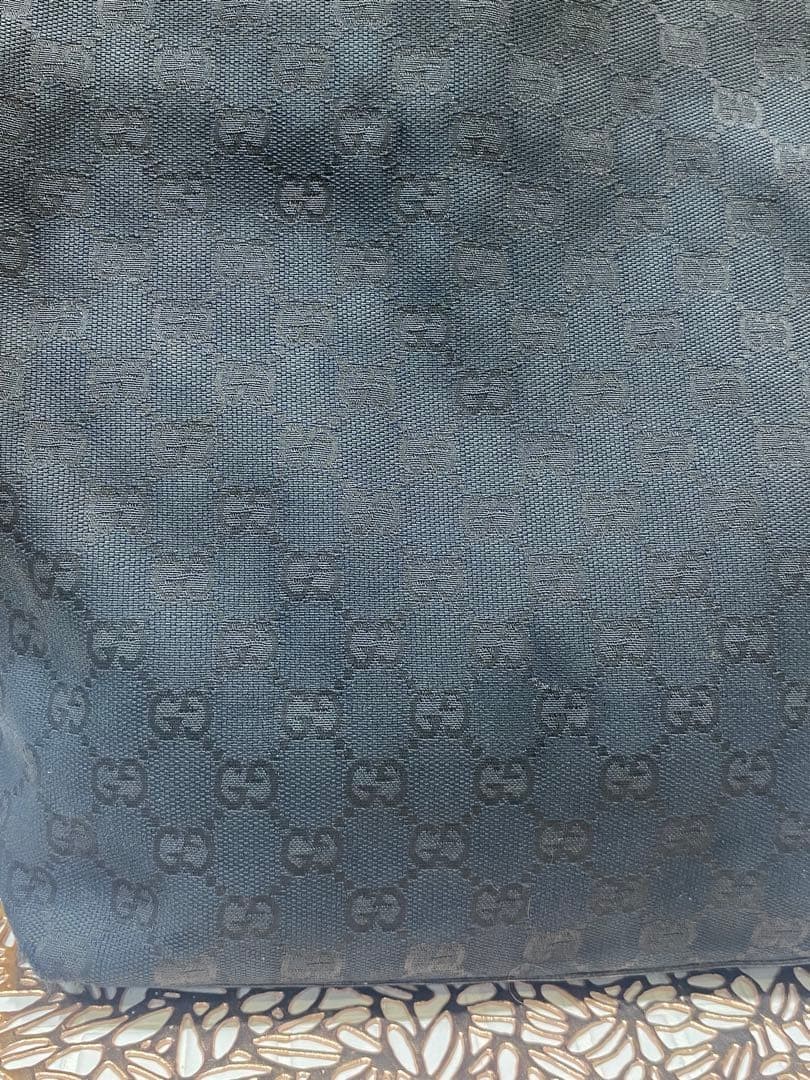 GUCCI Canvas Tote Bag Black Women Auth 14.17 x 12.20 x 4.33inch