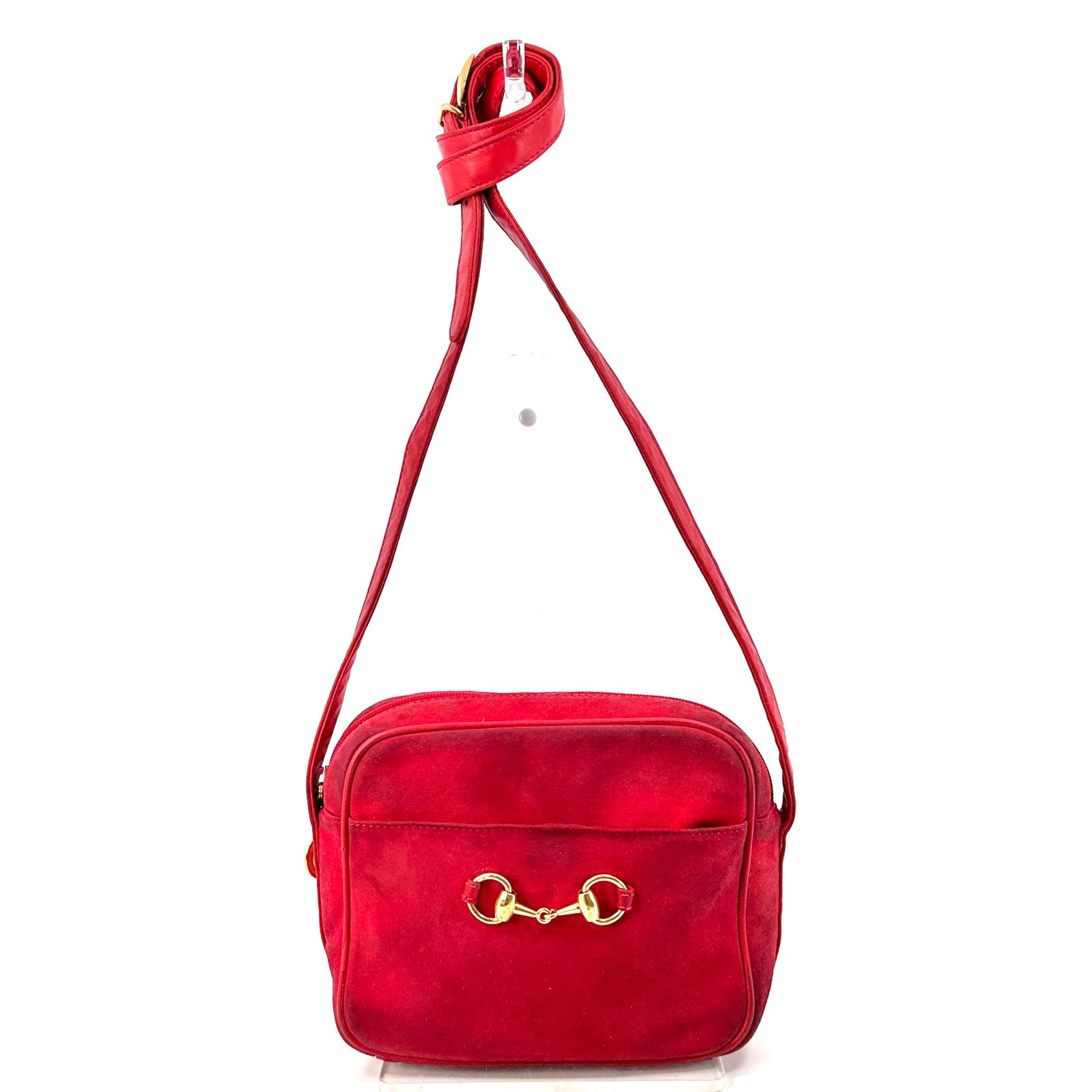 Gucci Horsebit Shoulder Bag Suede Red Authentic 325T0387