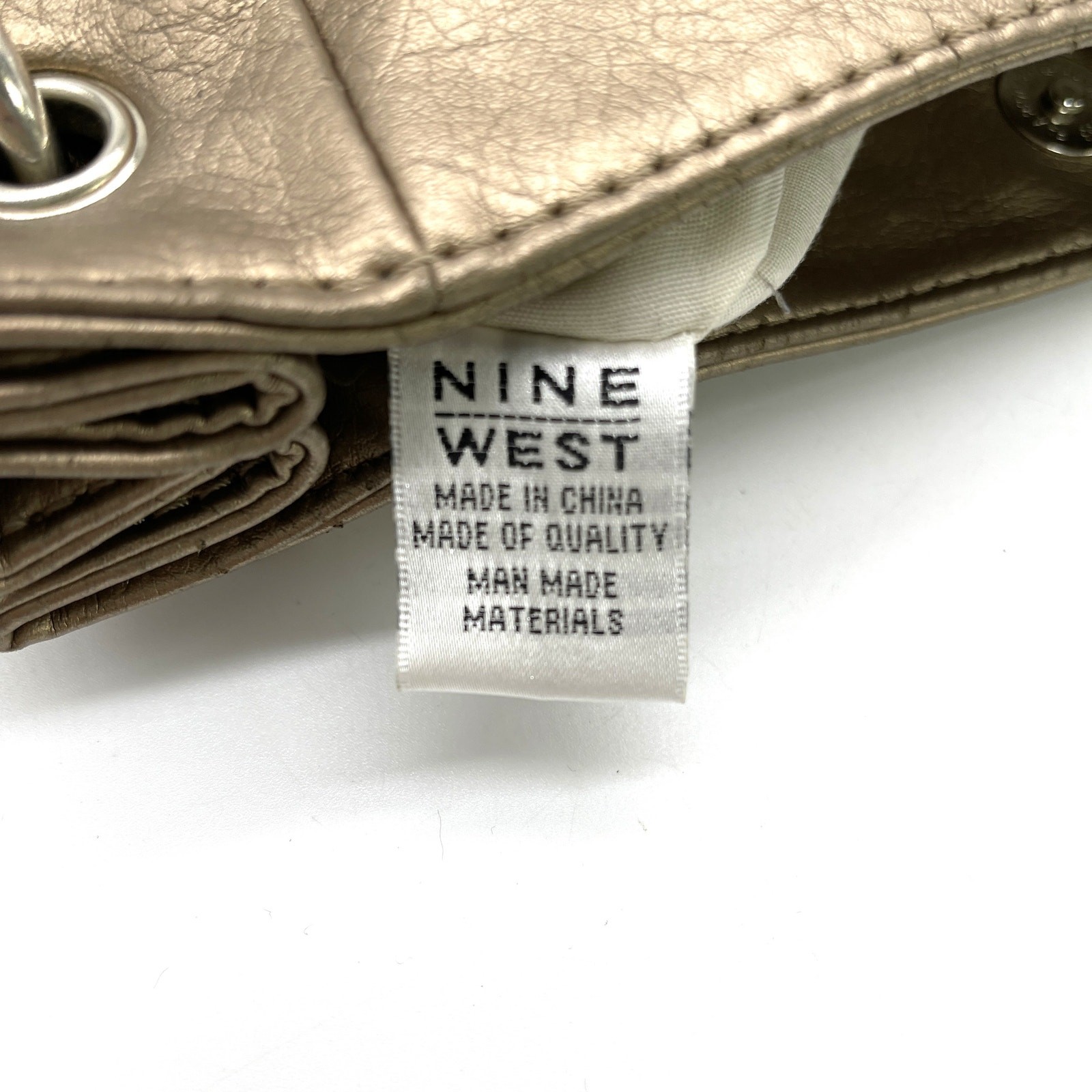 Nine West Shoulder Bag Handbag Bronze Gold Metallic Faux Leather Glam Classic