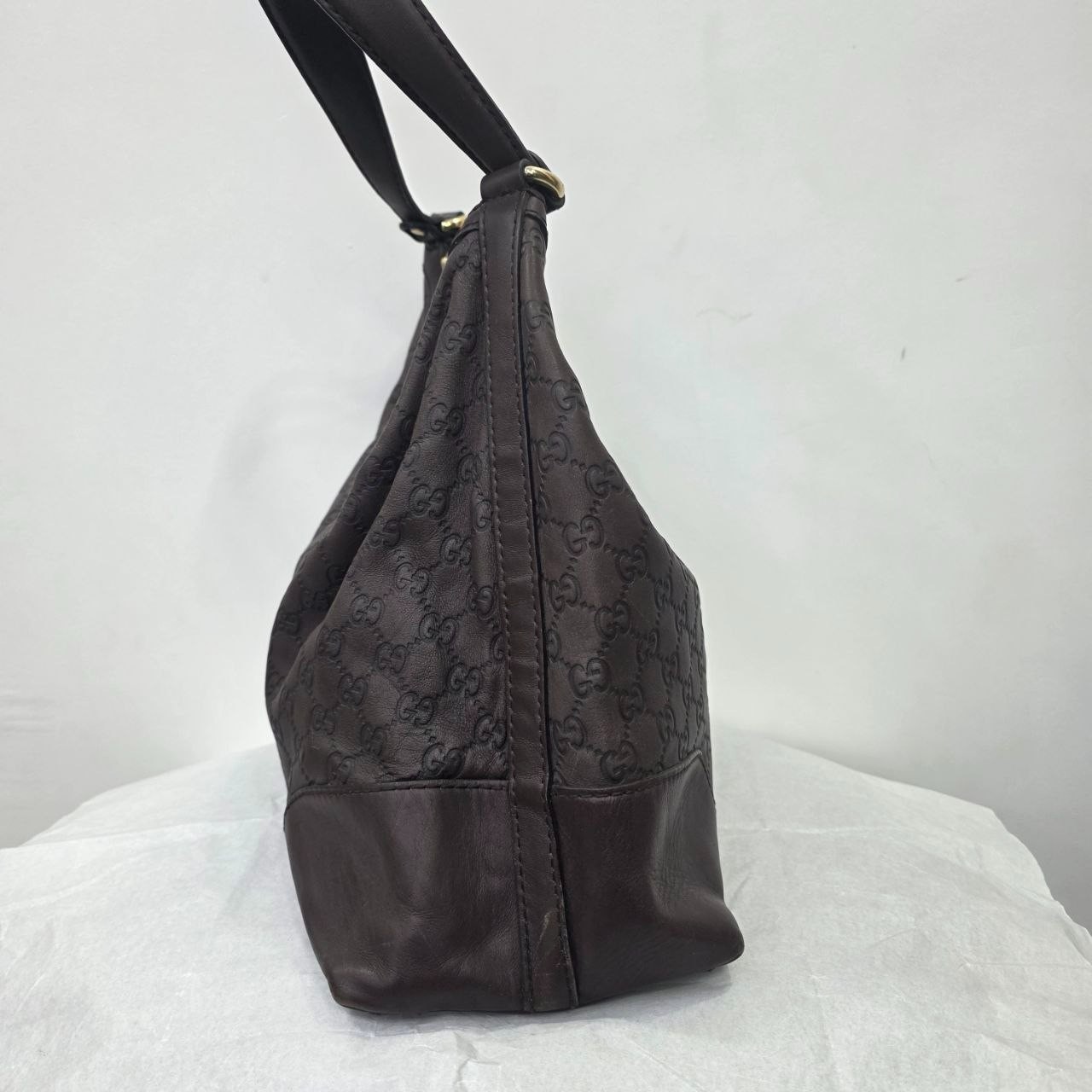 Authentic Gucci Guccissima Leather Hobo Shoulder Bag Brown Gold GG Italy COA