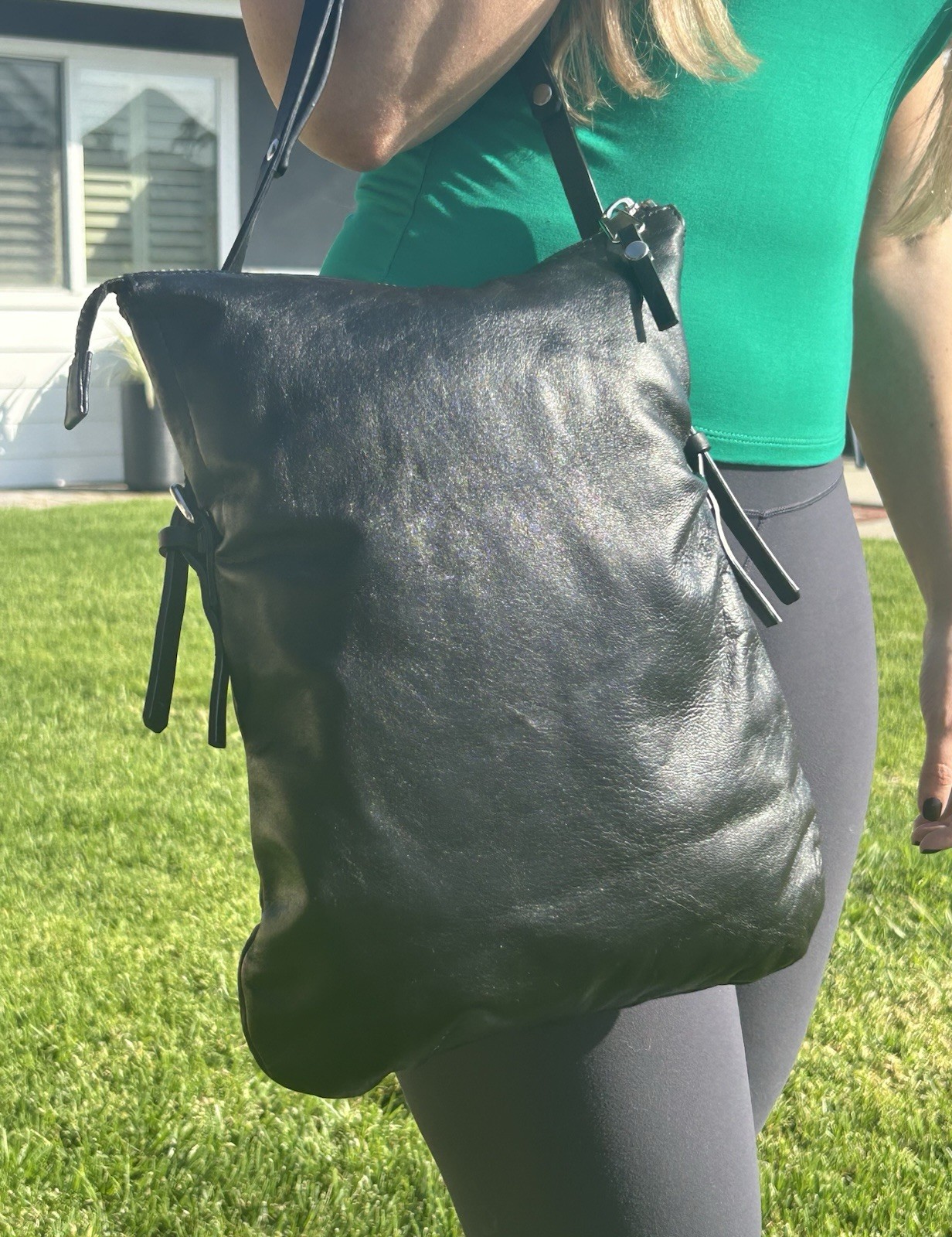 VTG RARE Fiorucci Italy Black Lambskin Leather Hobo Shoulder Bag Convertible Zip