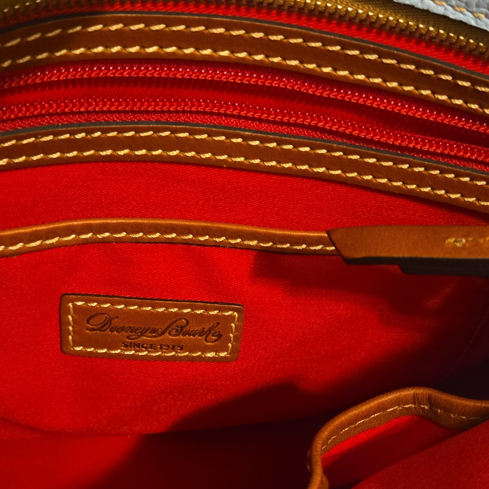 Dooney & Bourke Small Tote Light Blue/Brown Trim Zip Lined Pockets Dust Bag