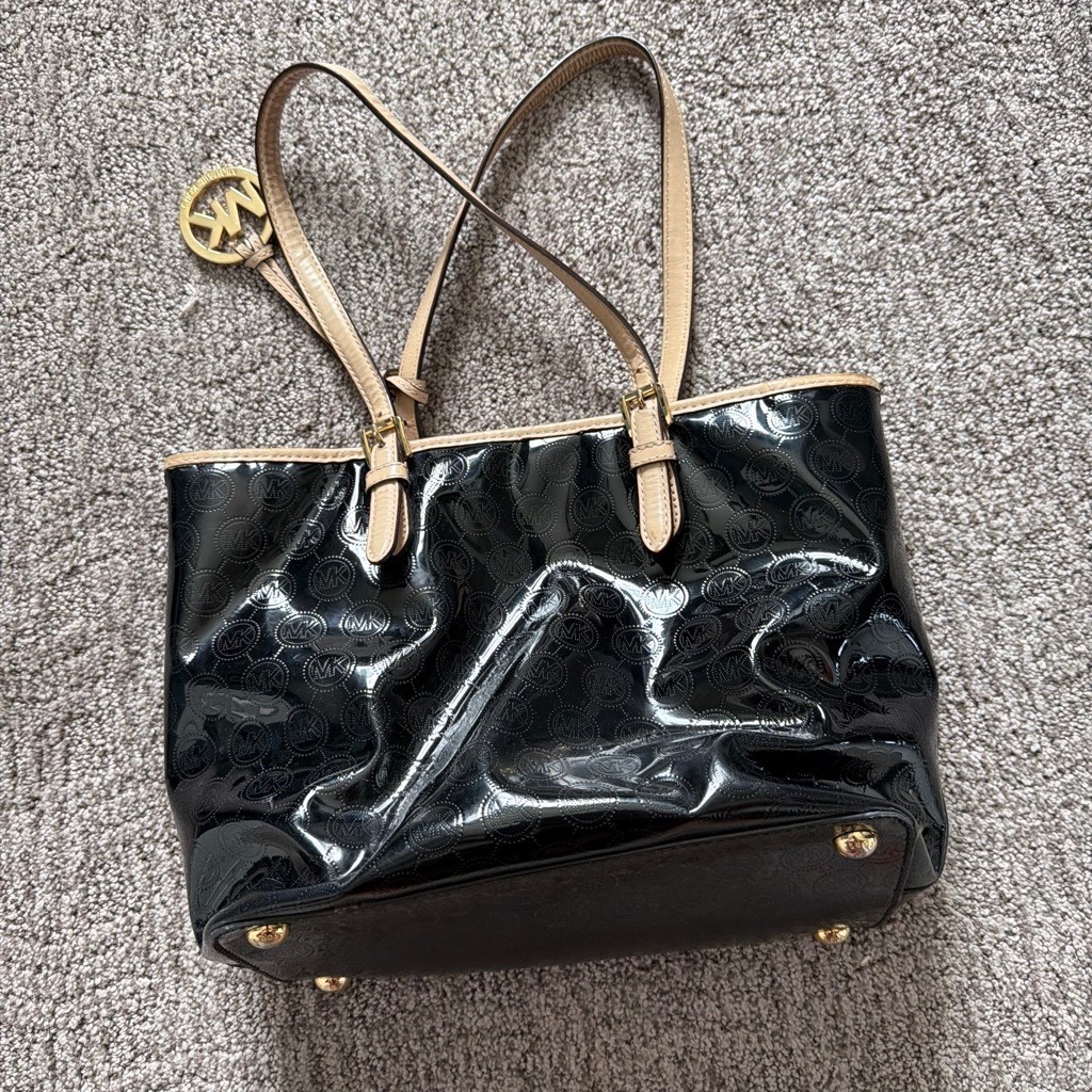 michael kors purse, black with MK charm.