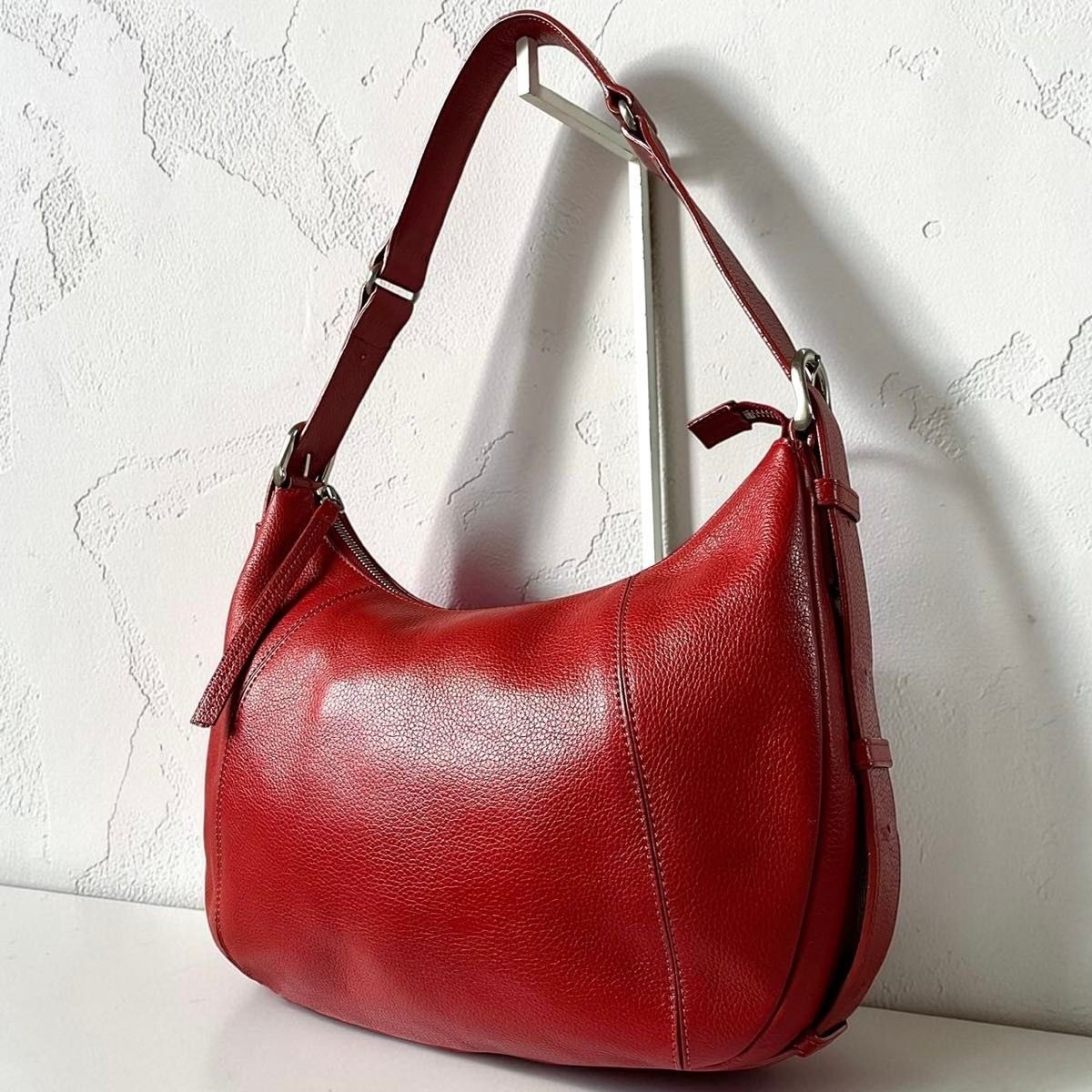 Tsuchiya Kaban Red Hobo Shoulder Bag Half Moon Crossbody Strap Auth From JAPAN