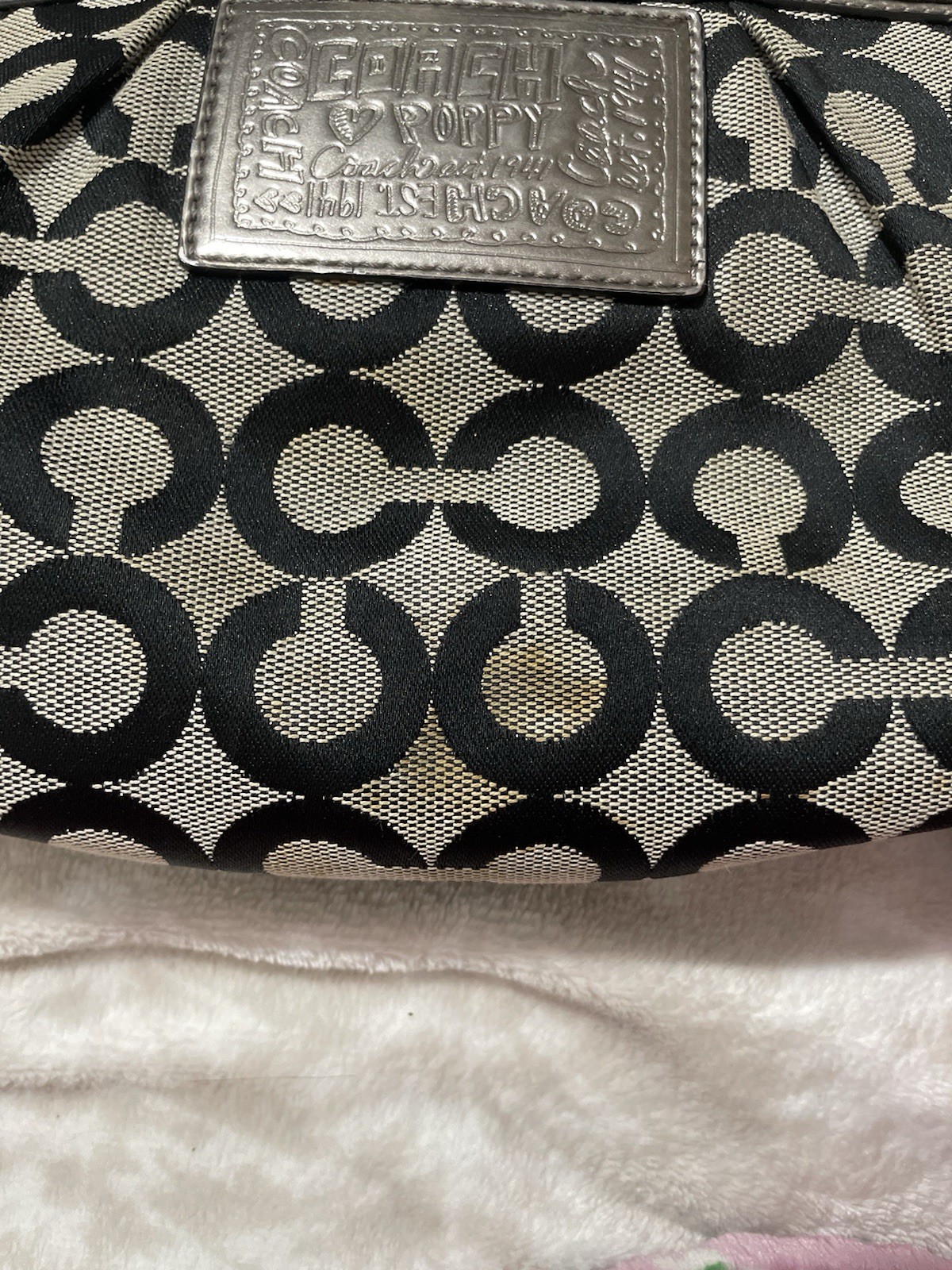 Coach Signature Logo Small Crescent Shoulder Bag Zip Silver Hardware Det Strap