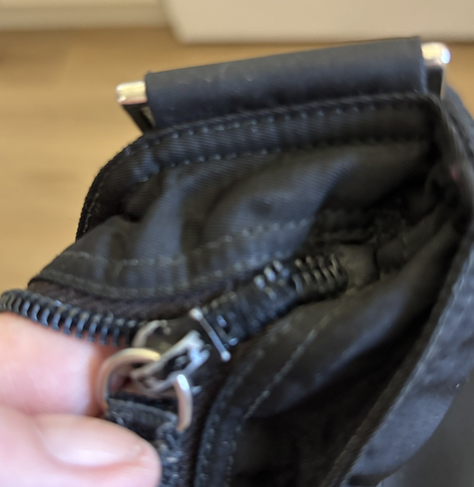 Vintage Prada Vela Nero Tessuto Black Nylon Crossbody Bag with Adjustable Strap
