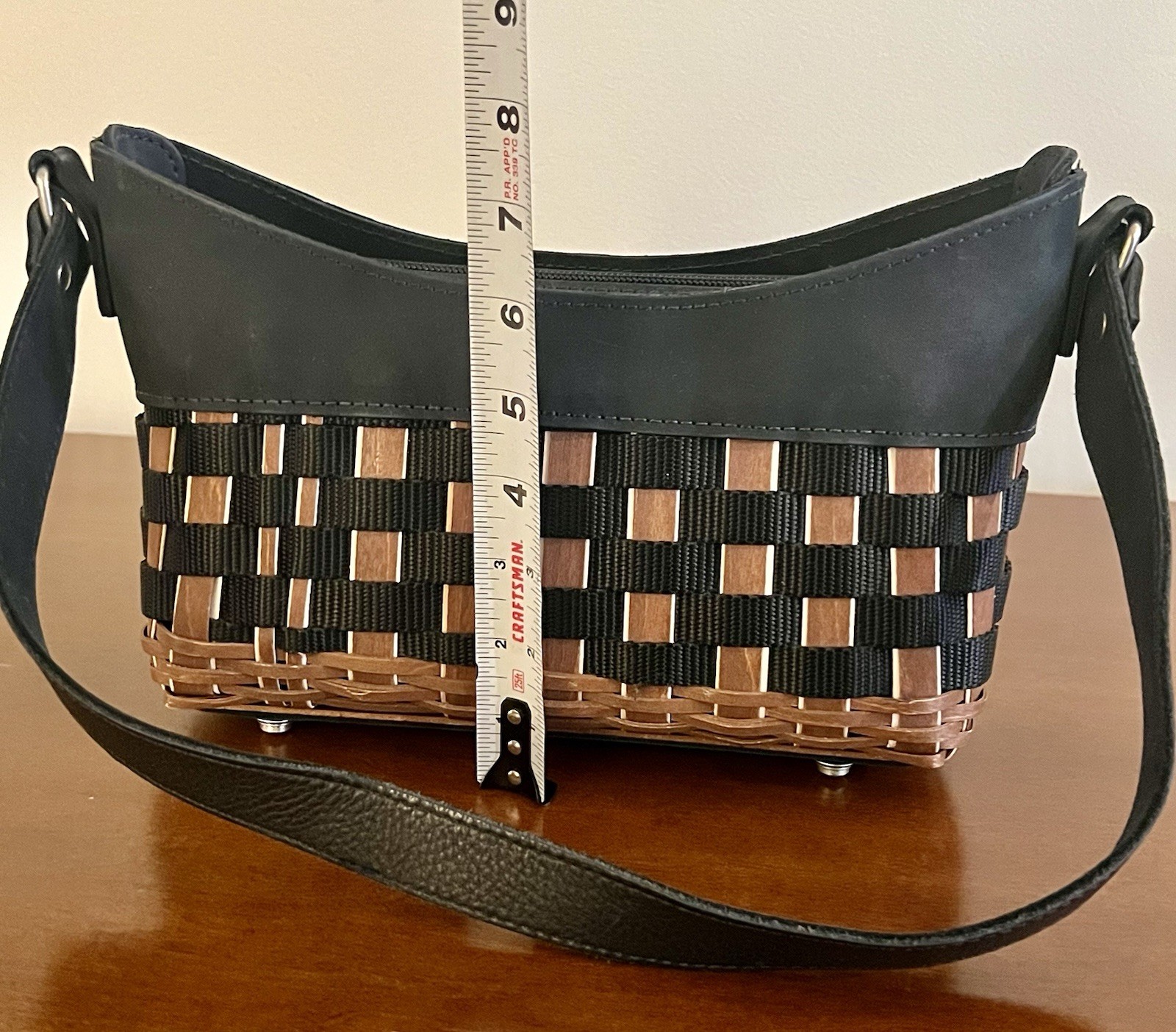Longaberger Sales Achiever Basket Purse 2010 Black Leather Trim Handwoven