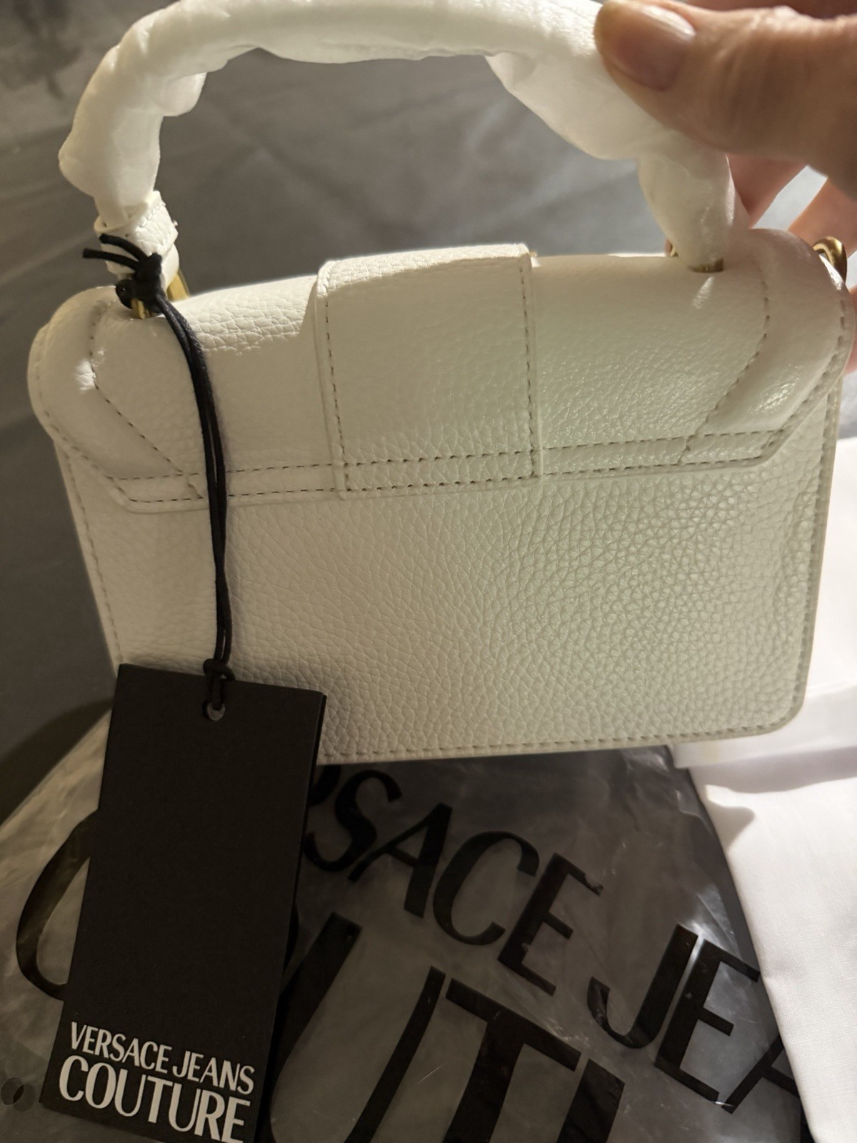 Versace Jeans Couture White Top Handle/Gold Tone Chain Shoulder Bag. NWT