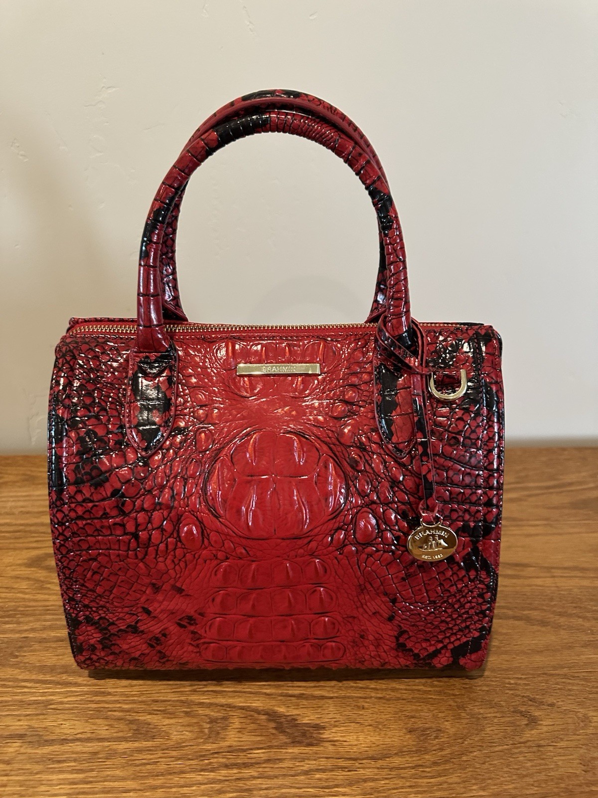 Brahmin Small Caroline Handbag Lipstick Red Black Snakeskin W/Wallet Ombre MINT
