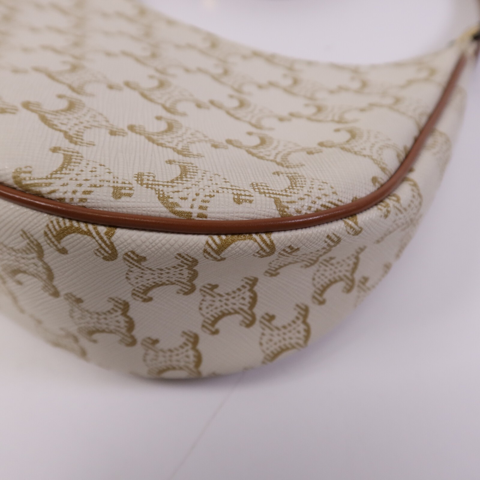 CELINE GHW Ava Shoulder Bag Coated Canvas White