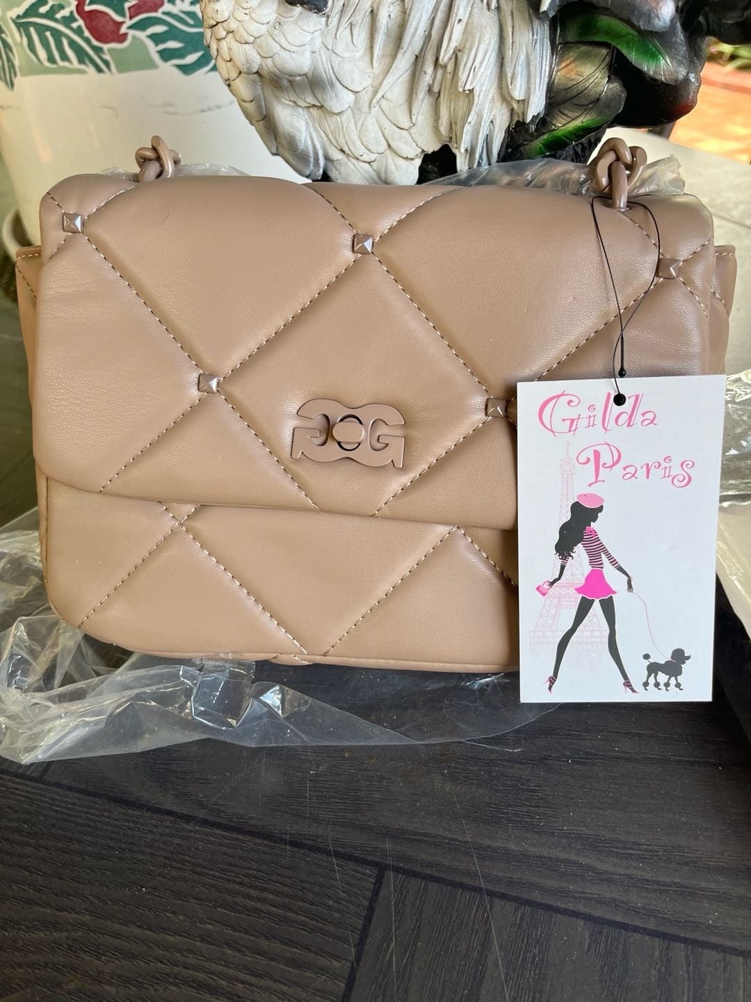 Gilda Paris Quilted Soft Crossbody Bag with Chain Strap