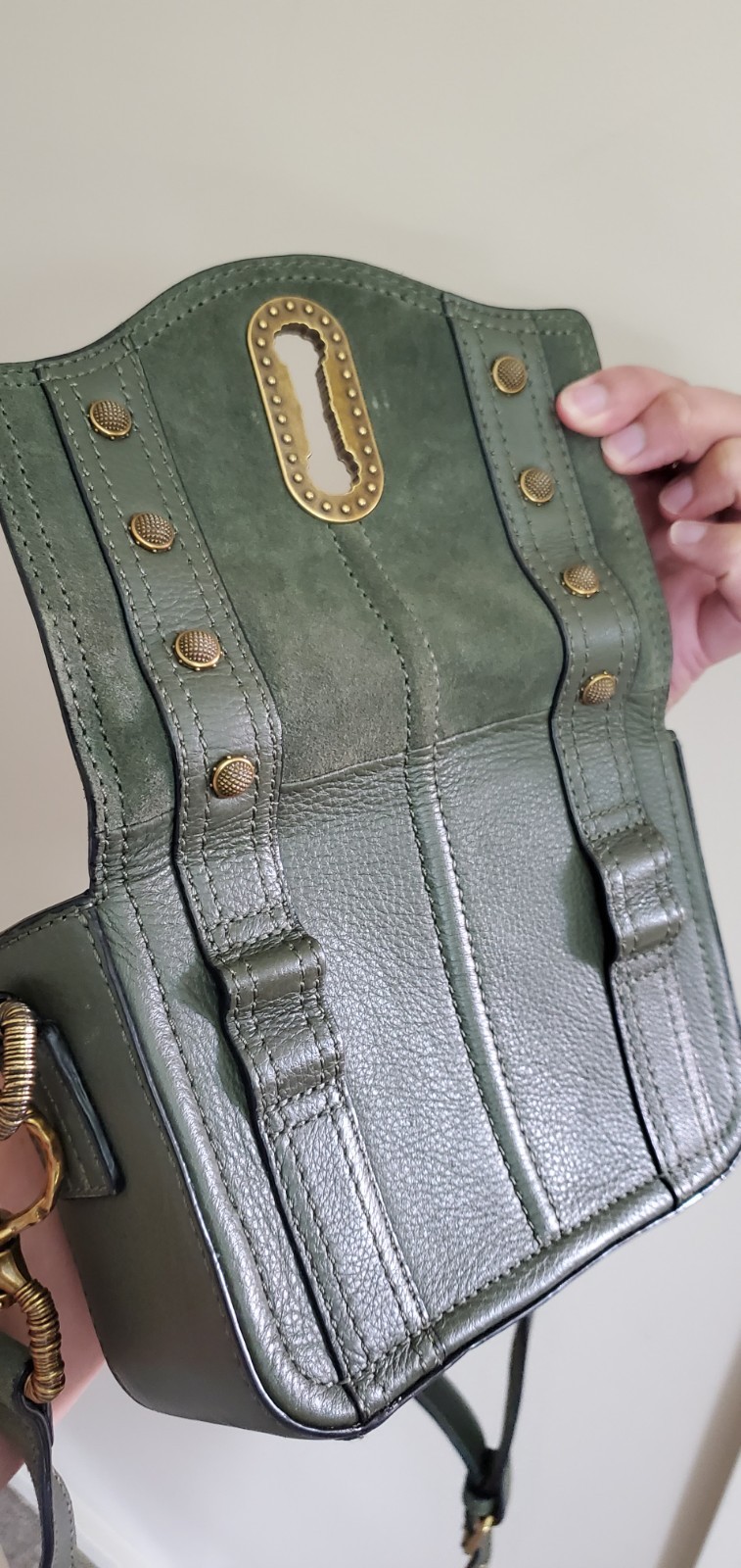 Aje Hutton Suede Green Khaki Bag Leather Cross Body Or Belt Clutch Purse