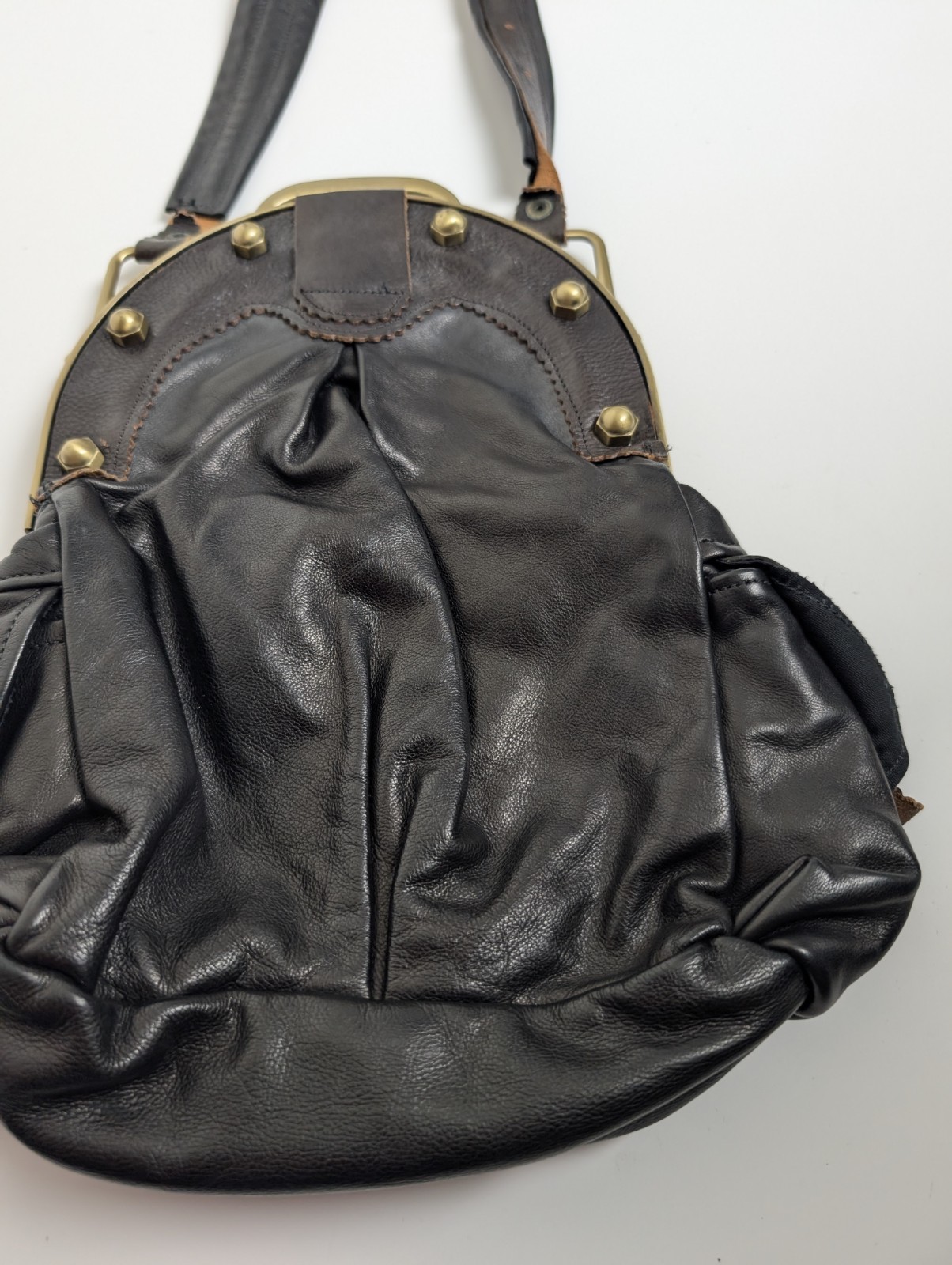 Jas M.B. London Brown Leather Purse Brass Frame Hardware