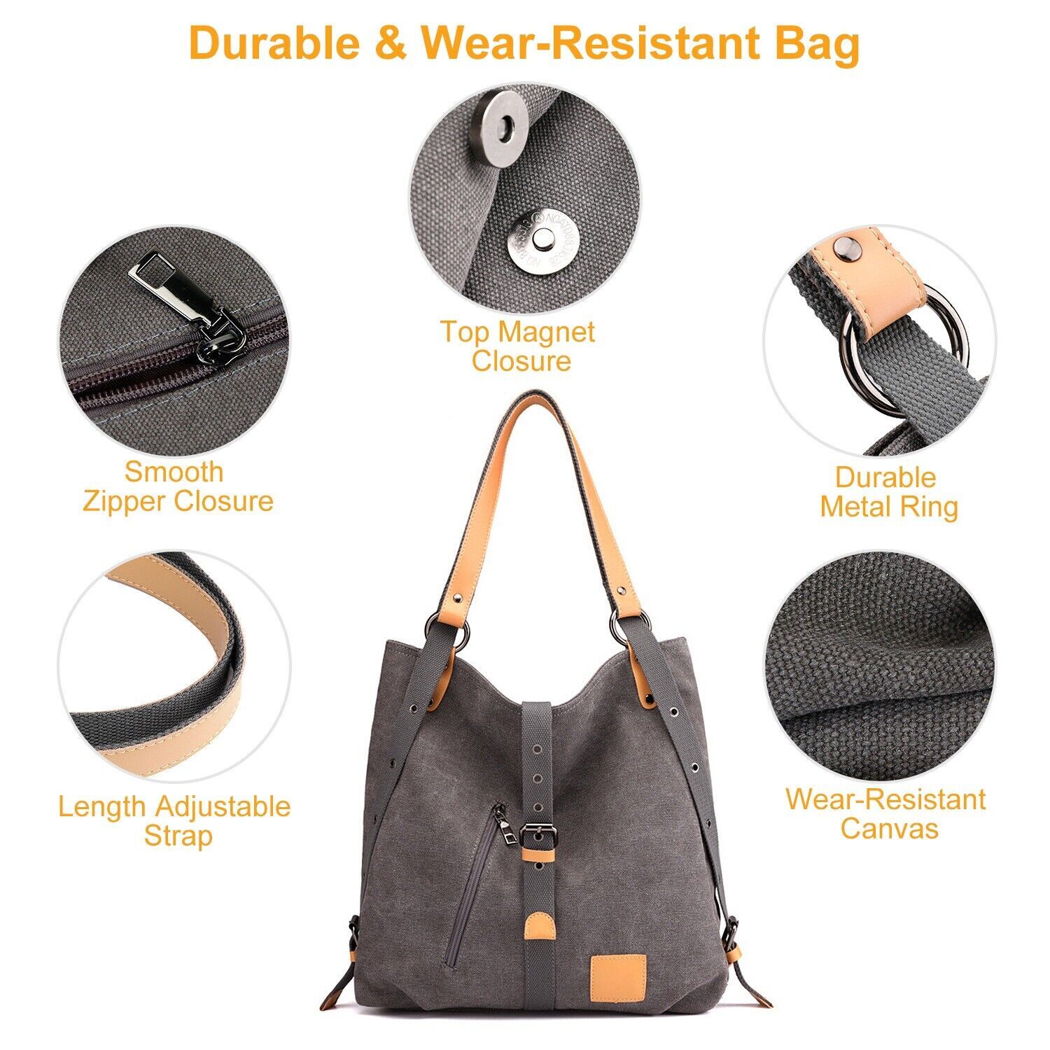 Women Handbag Shoulder Bags Tote Purse Canvas Lady Adjustable Hobo Bag Backpack