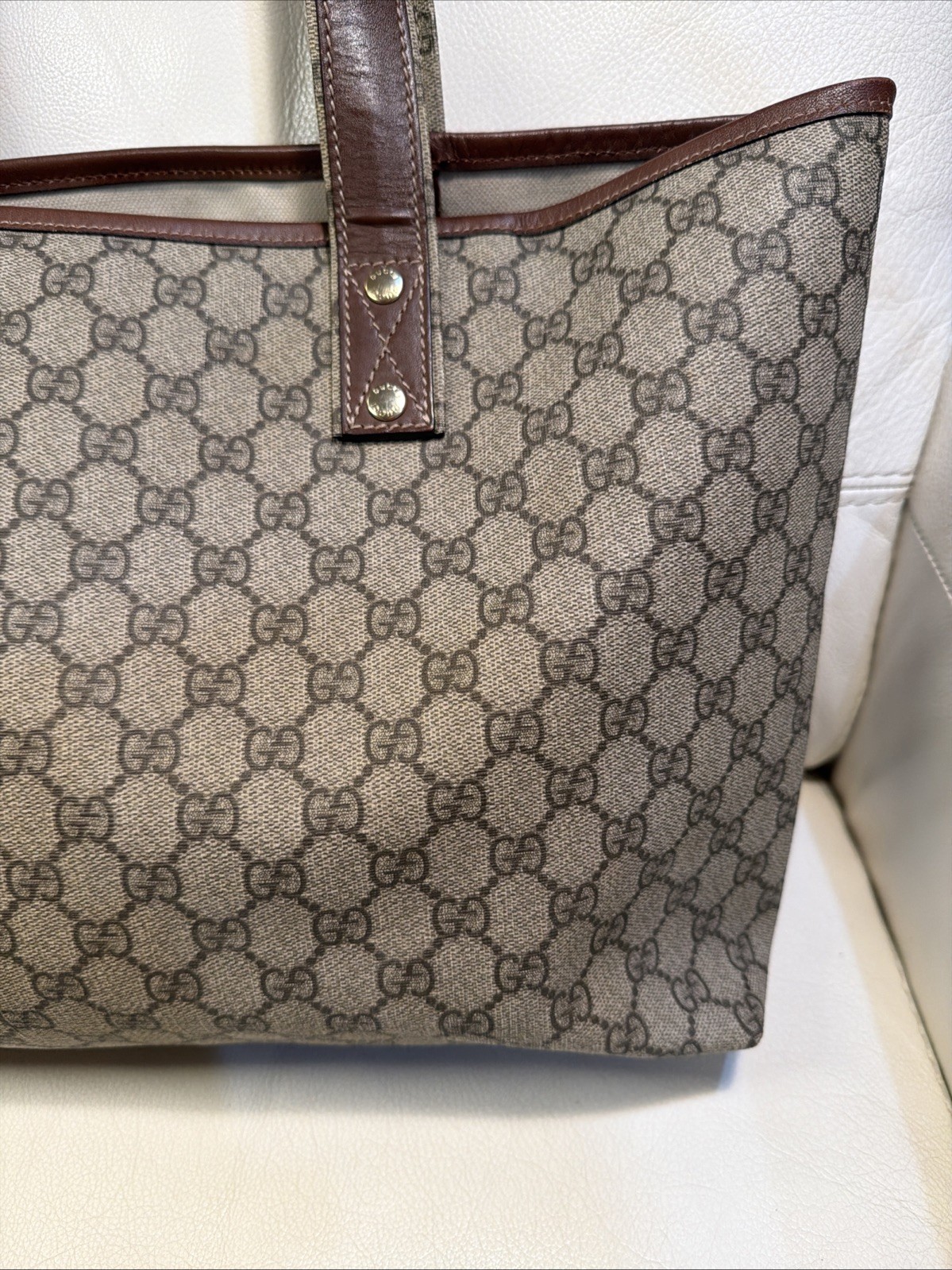 Gucci GG Pattern Tote Bag for Women with Brown Leather Handles Logo Print