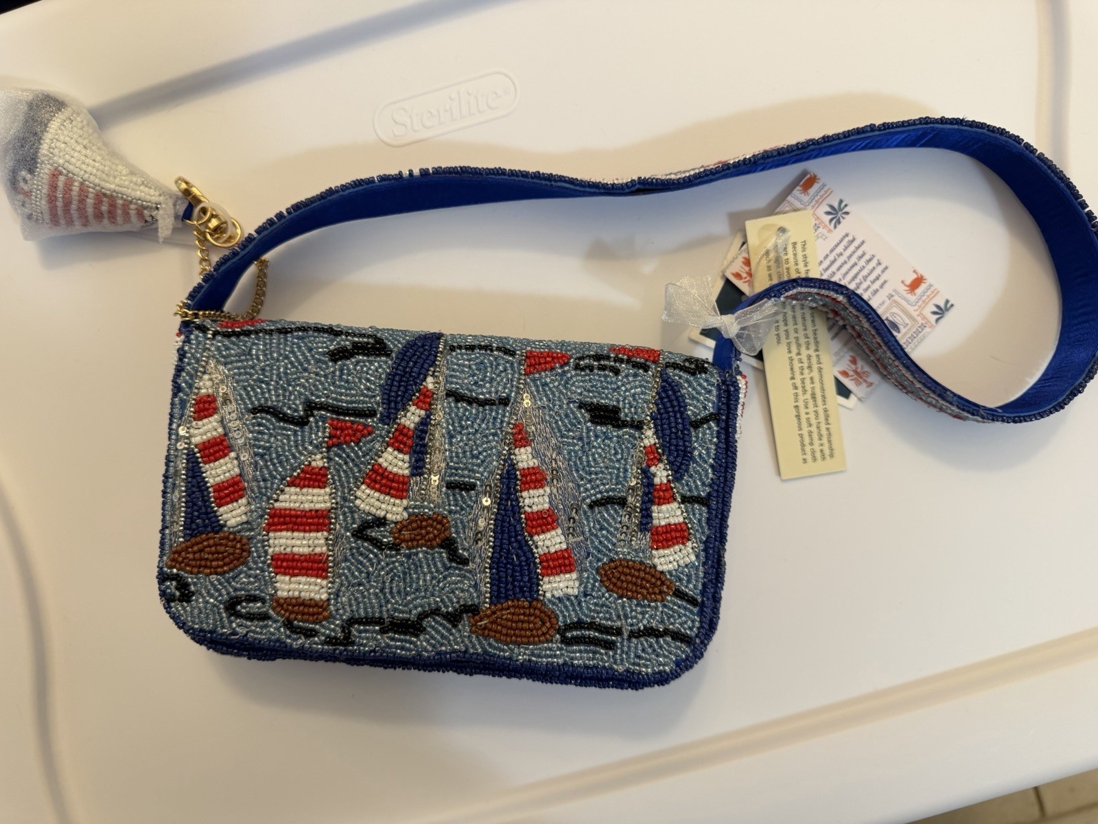 Viral Handmade Beaded bag Sailboats