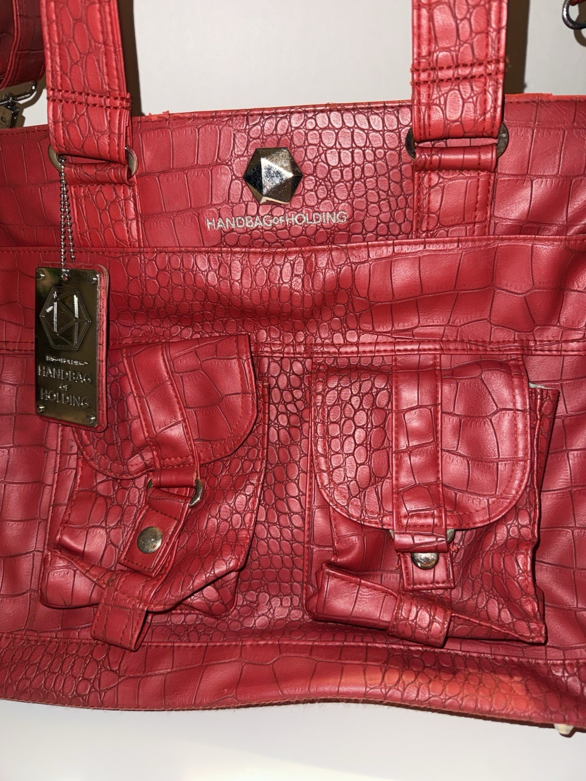 Hand Bags of Holding Red Croc Embossed Large Crossbody Bag w/ Charm