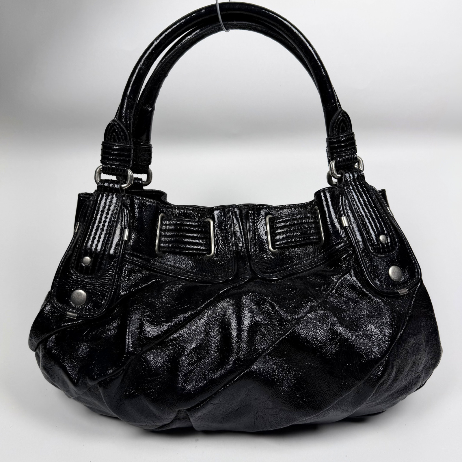 Juicy Couture Y2K Black Patent Leather Shoulder Bag Vintage Silver Hardware