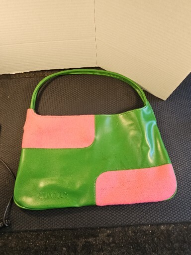 Clinique Shoulder Bag Retro Style Pink & Green Open Top Felt & Vinyl