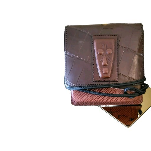 Signed ROMAG Small Ethnic Boho Crossbody Bag Purse Leather Tri Color Brown