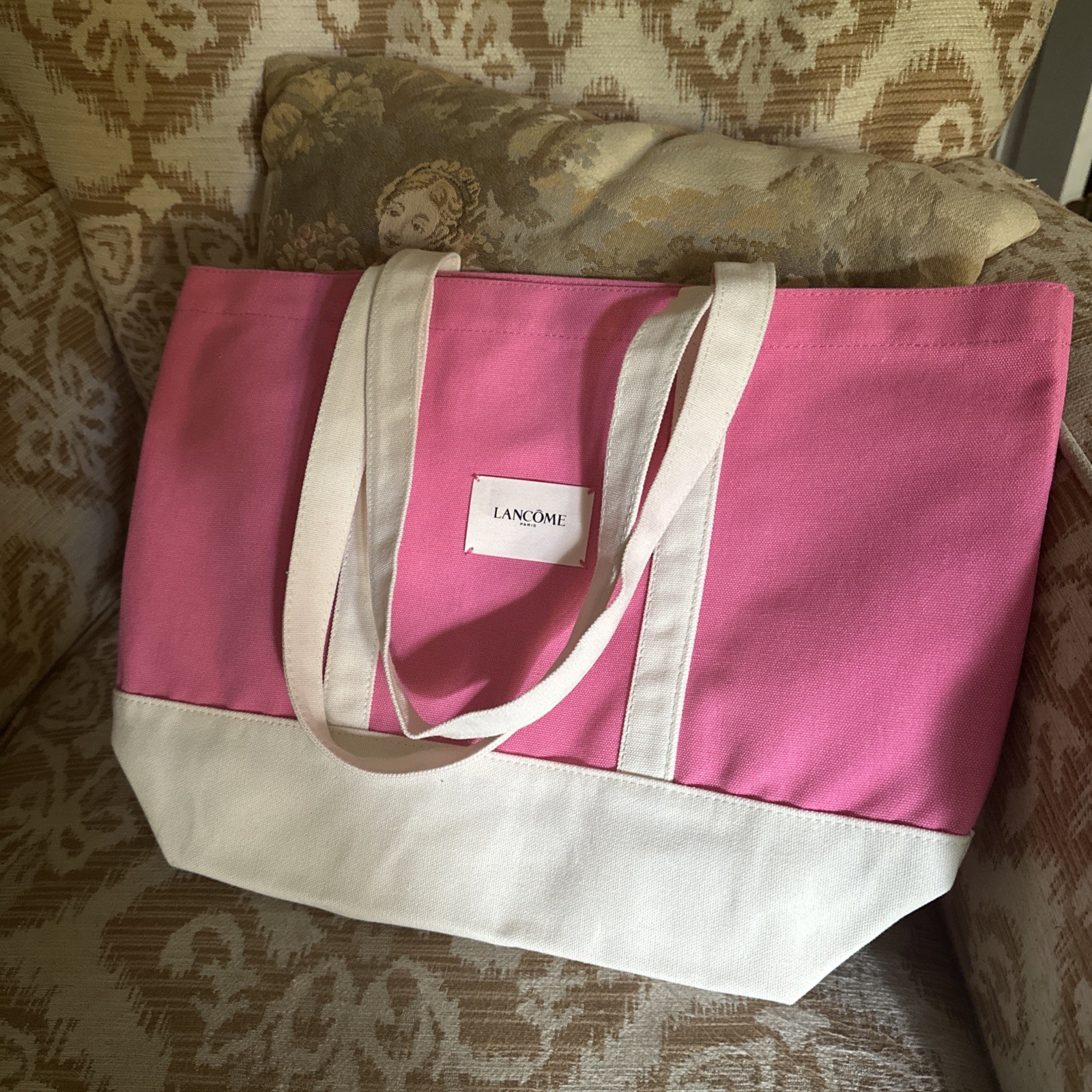 Pink and Beige handles Lancome tote bag New 17*12