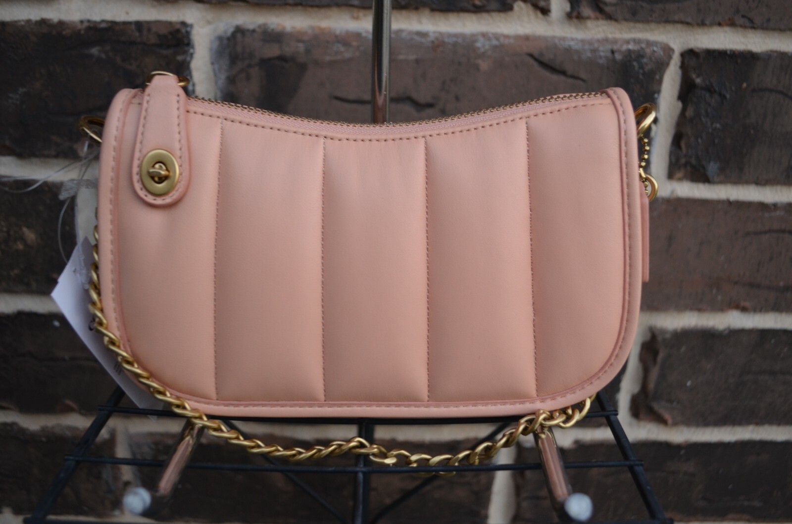 NWT $295 Coach Swinger 20 with Quilting nappa leather C3490 Brass / Faded Blush