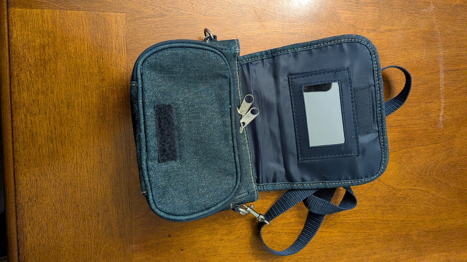 Mudd Denim Y2K Crossbody Handprint 4 Card plus ID Window w/Mirror and Zippers