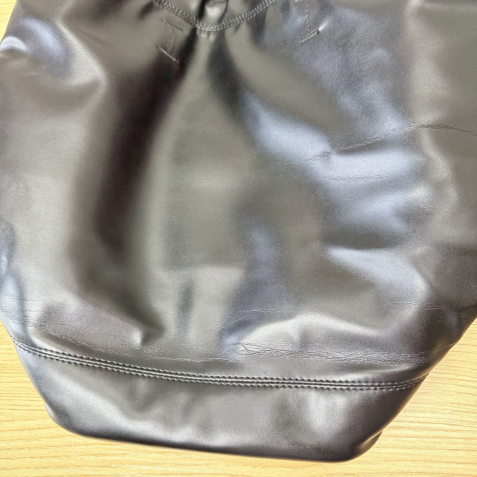 Paco Rabanne Bucket Bag Cinch Top Faux Leather Black Minimalist Quiet Luxury