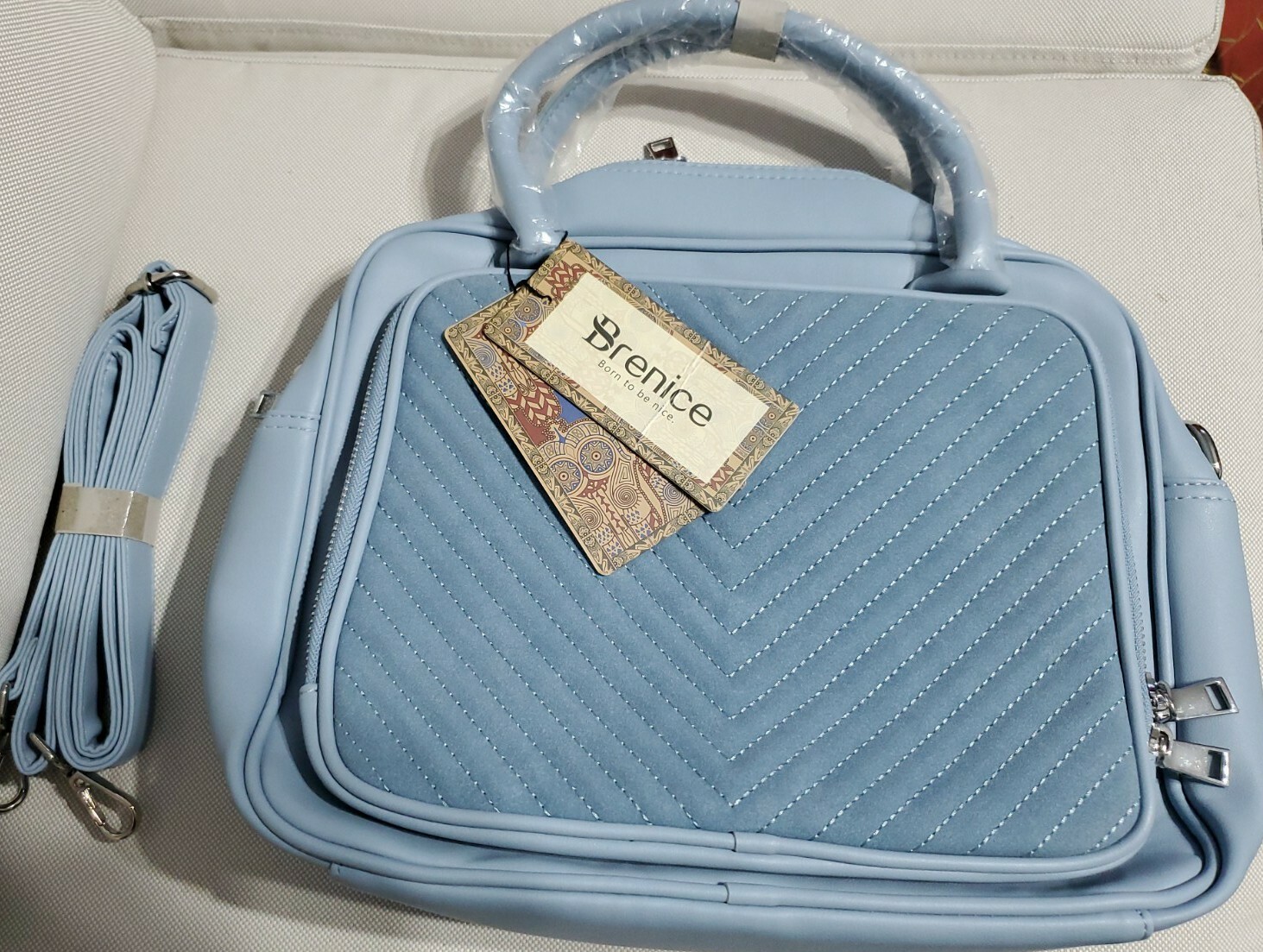 Brenice Women Designer Travel Laptop Bag/Crossbody Bag, blue with suede front