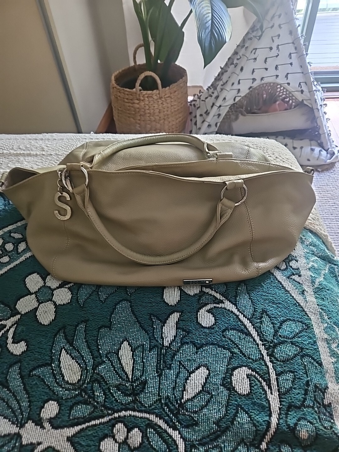 SPOILT Taupe Beige Grey Leather Shoulder Bag Handbag Large B26