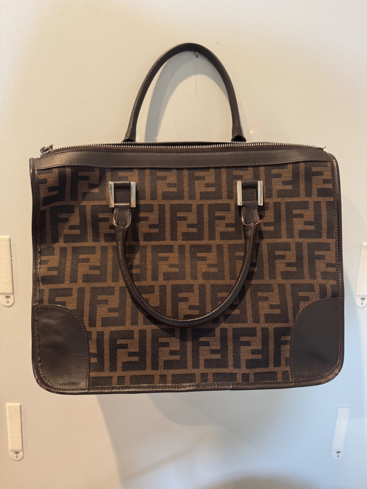 Fendi Zucca Jacquard Canvas Y2K Satchel Tote Bag Two Handle Vintage Brown