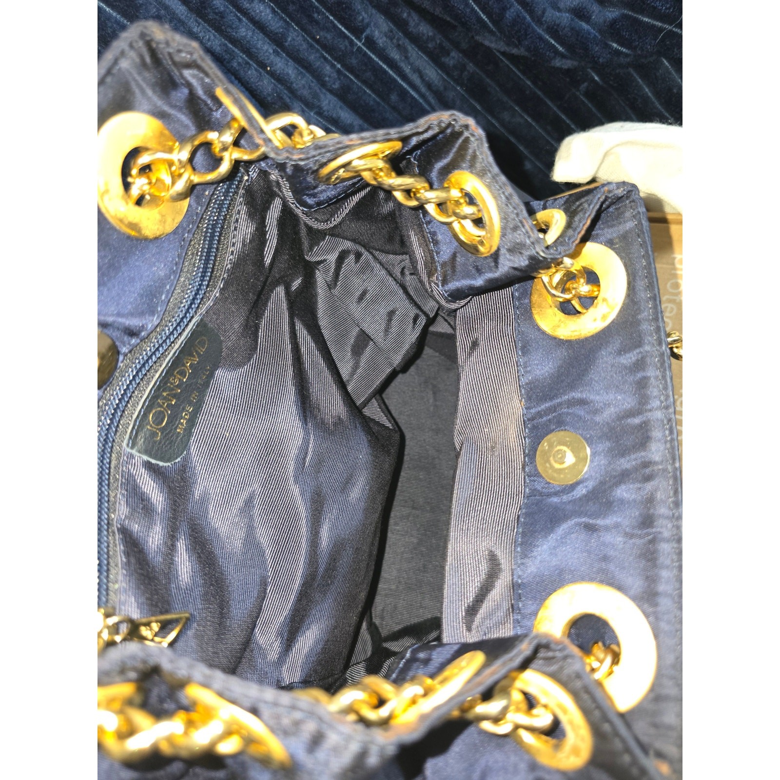 Joan & David Navy Quilted Nylon Chain Tote