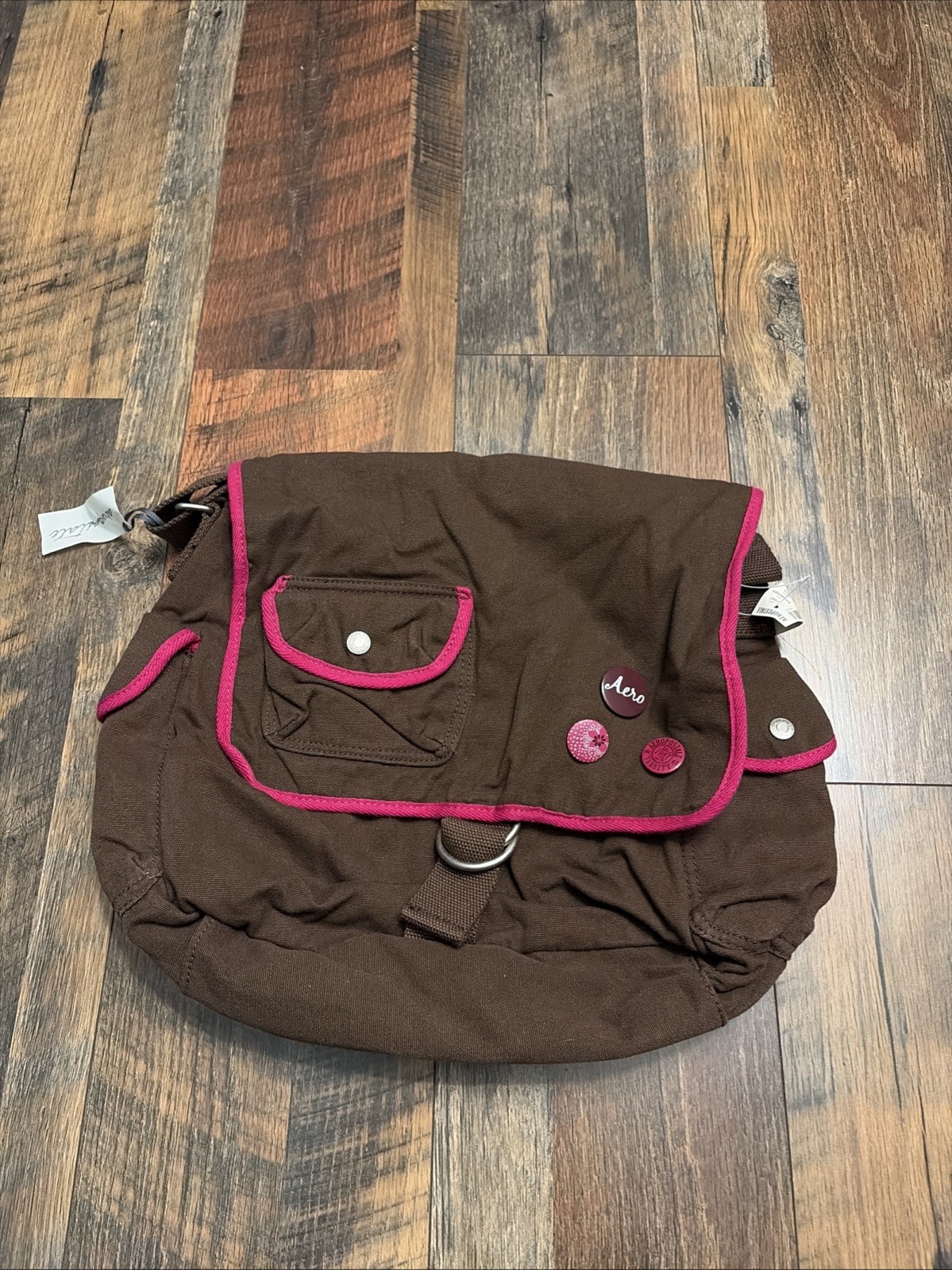 Aeropostale Brown Messenger School Bag With Buttons And Pink Trim Box1-12