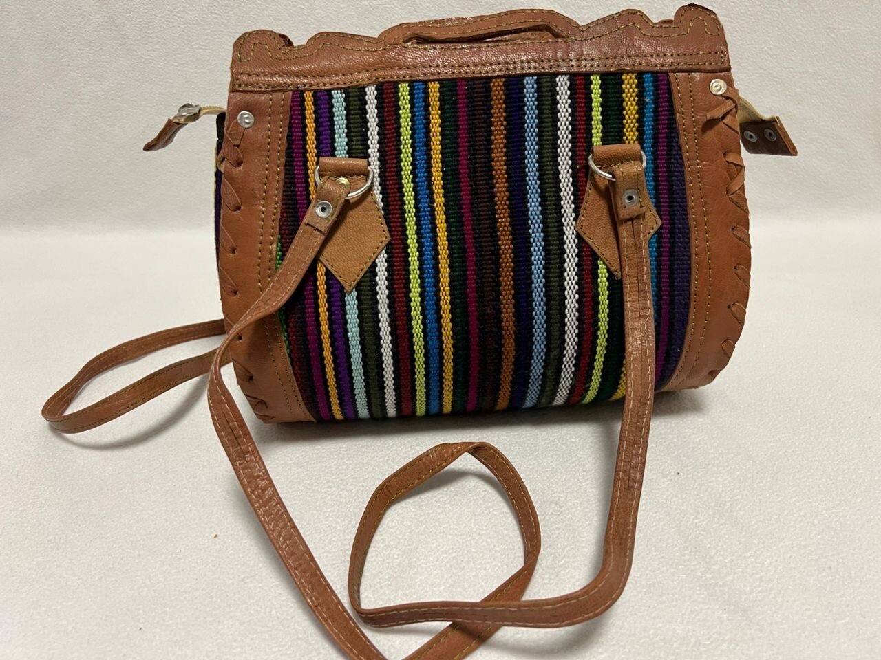 Moroccan leather Women Tote Bag with Suzani Rustic Boho style