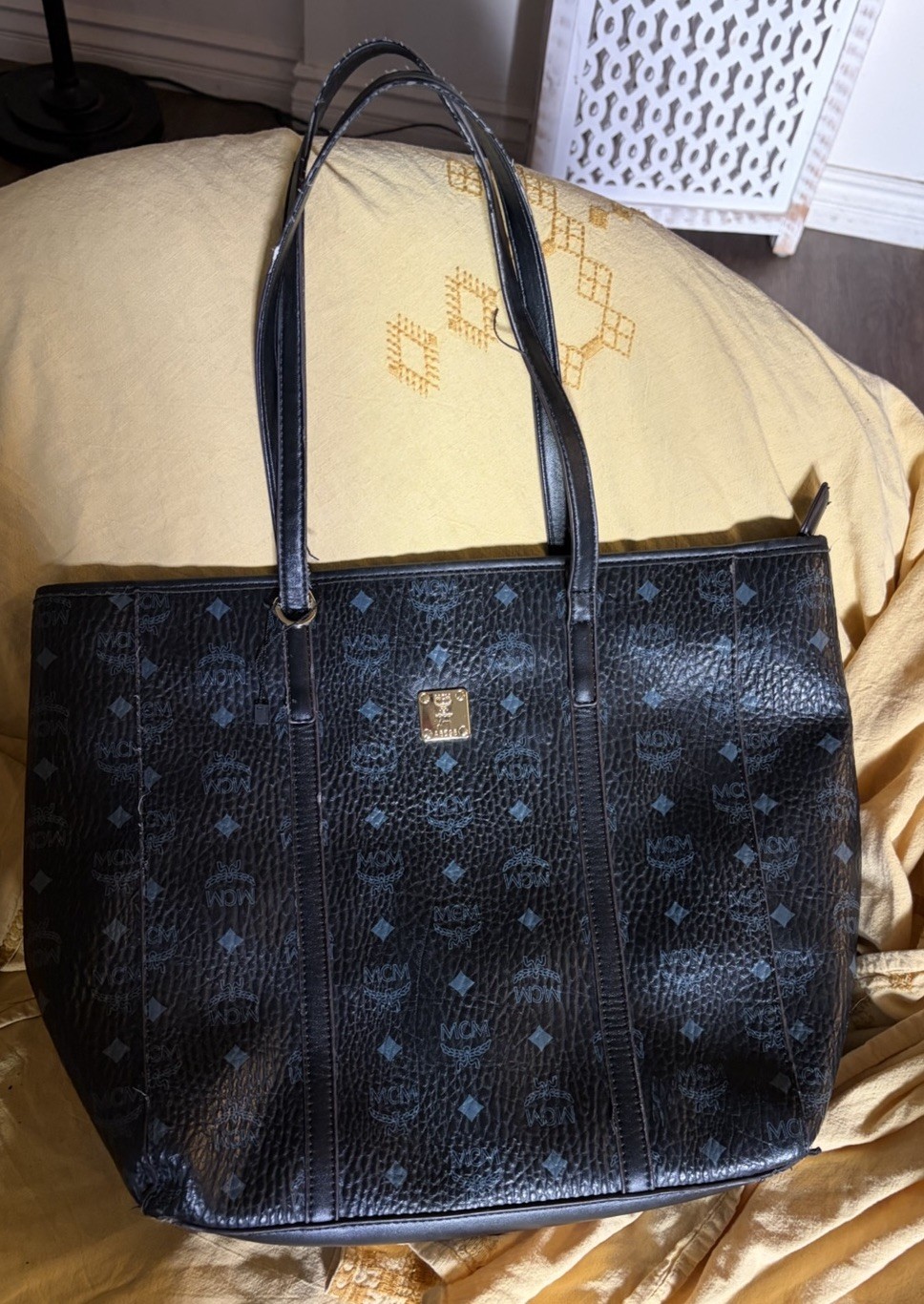 MCM Black Visetos Large Tote Bag Shopper Shoulder Handbag Black